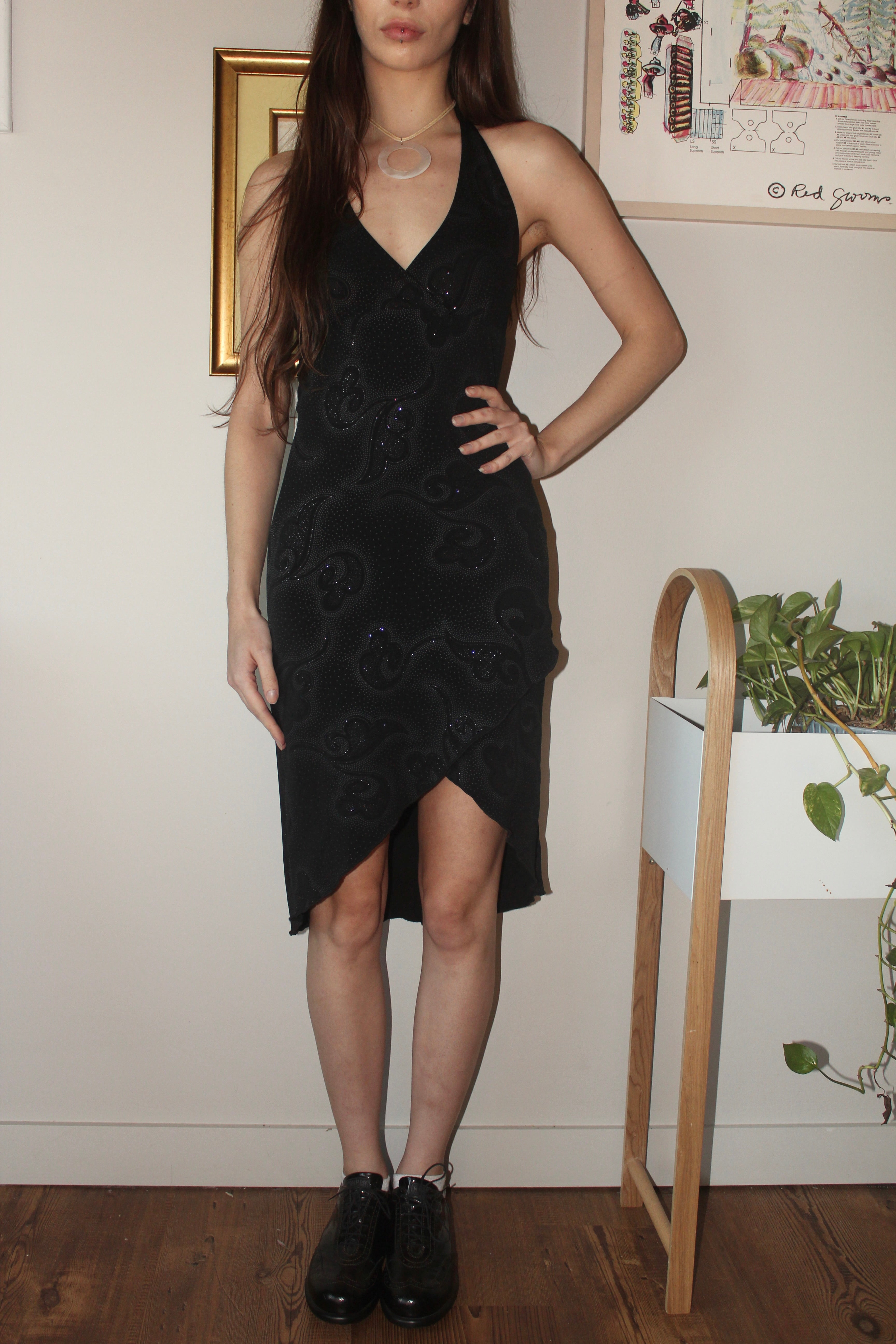 Vintage 90s Patterned Halter Dress (S)