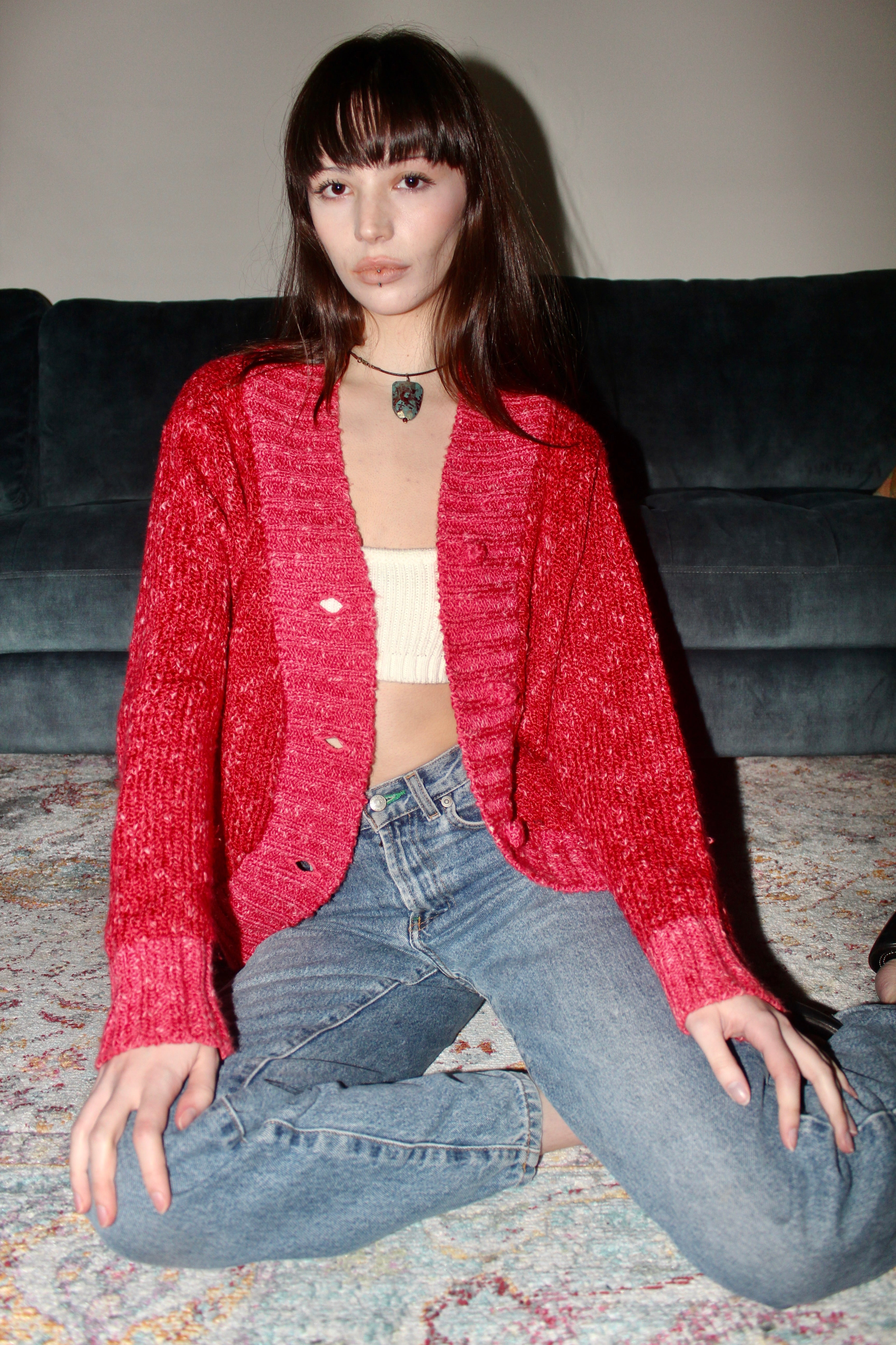 Vintage 90s Cozy Strawberry Wine Cardi (M/L)