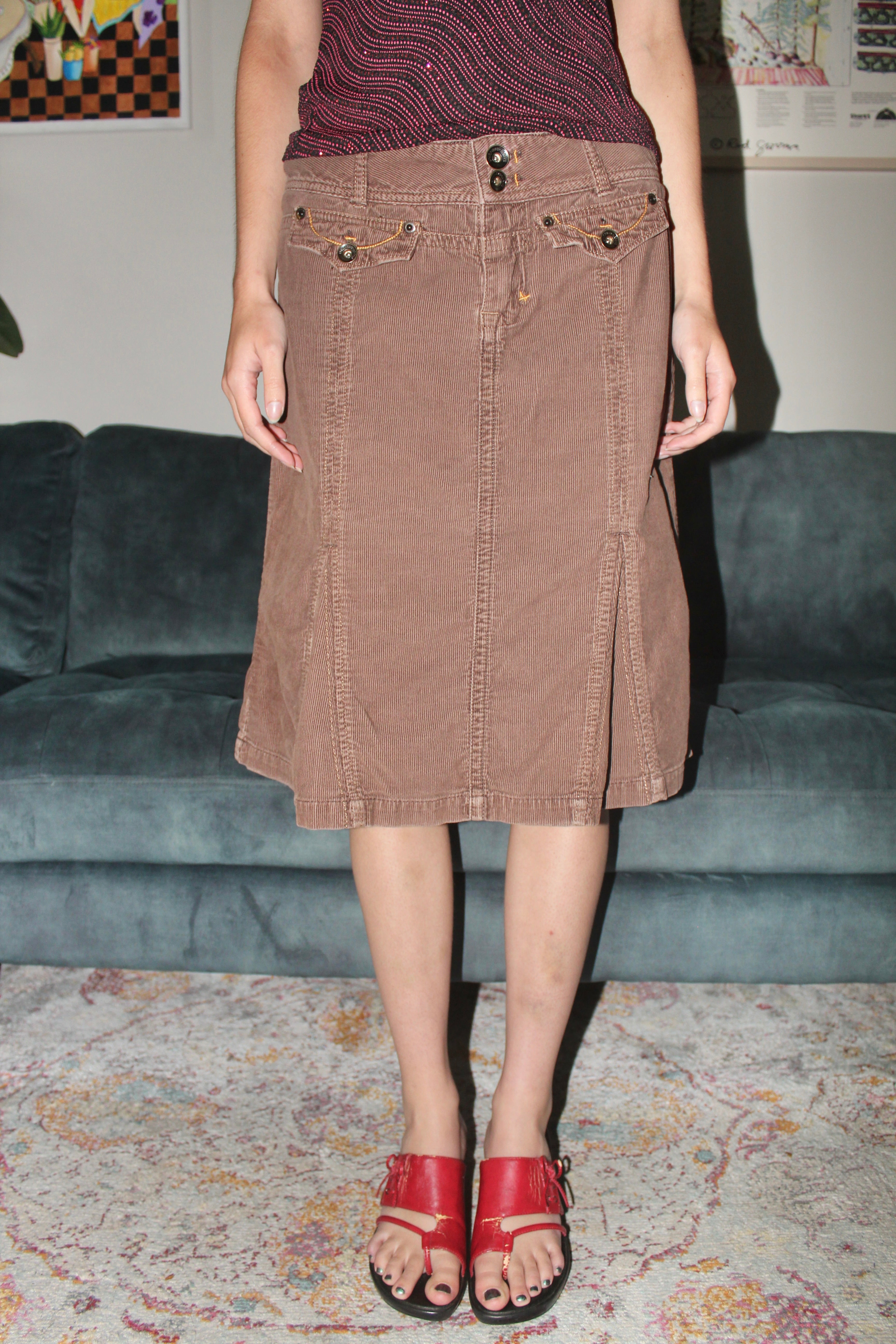Vintage 90s Corduroy Midi Skirt (S/M)