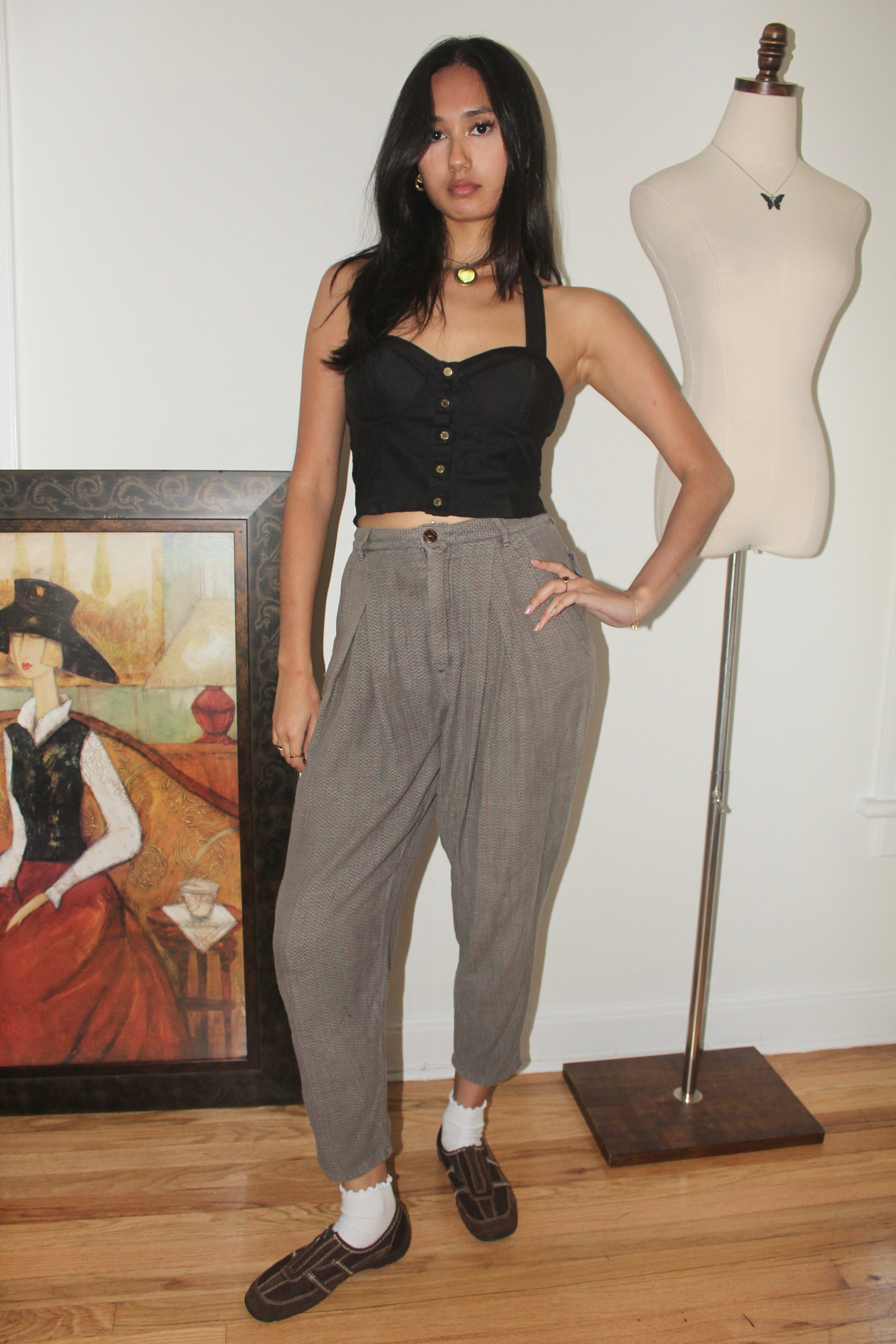 Vintage 90s Highwaisted Newsboy Trousers (25")