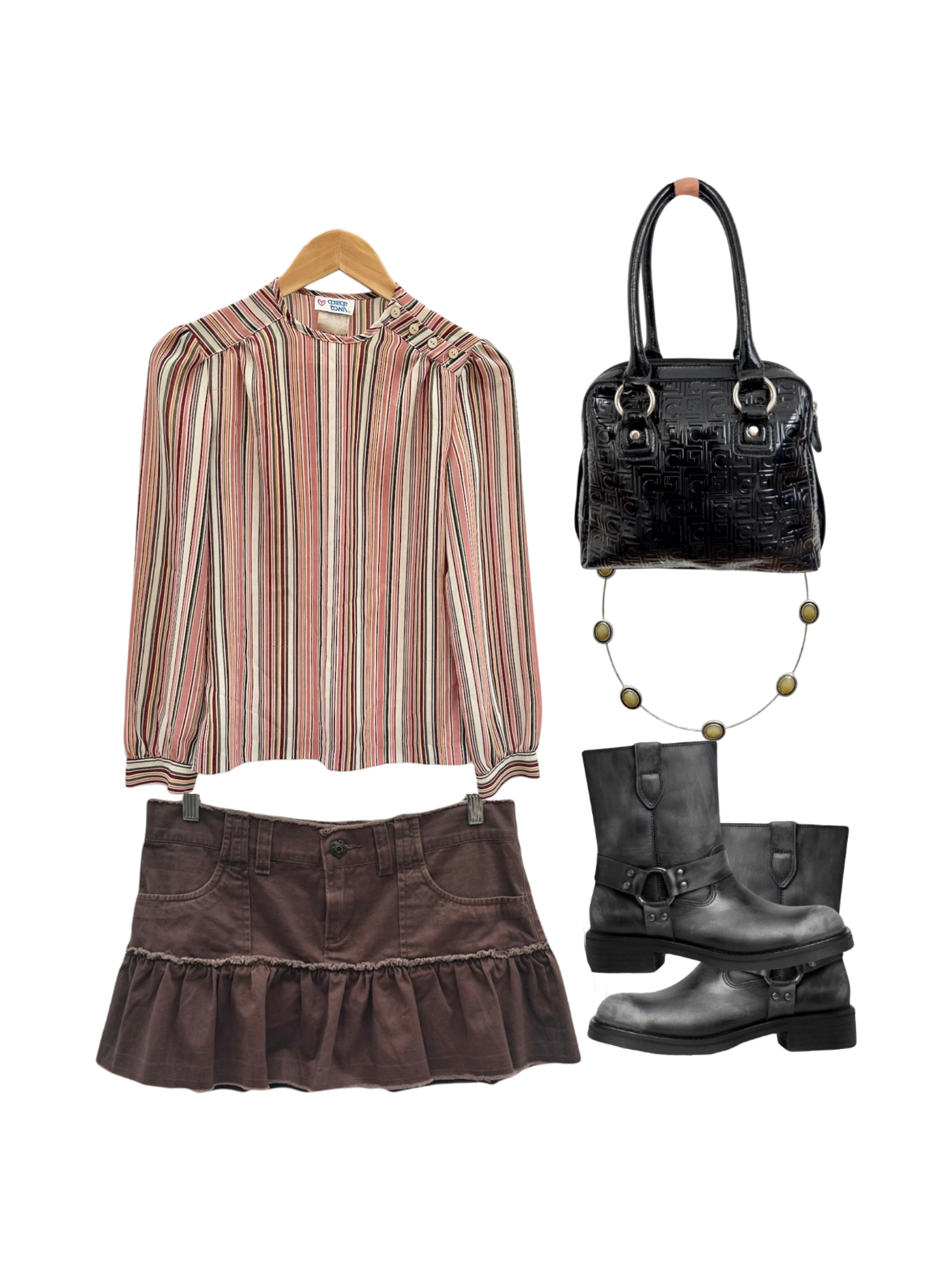 Vintage 80s Striped High Neck Blouse (S)