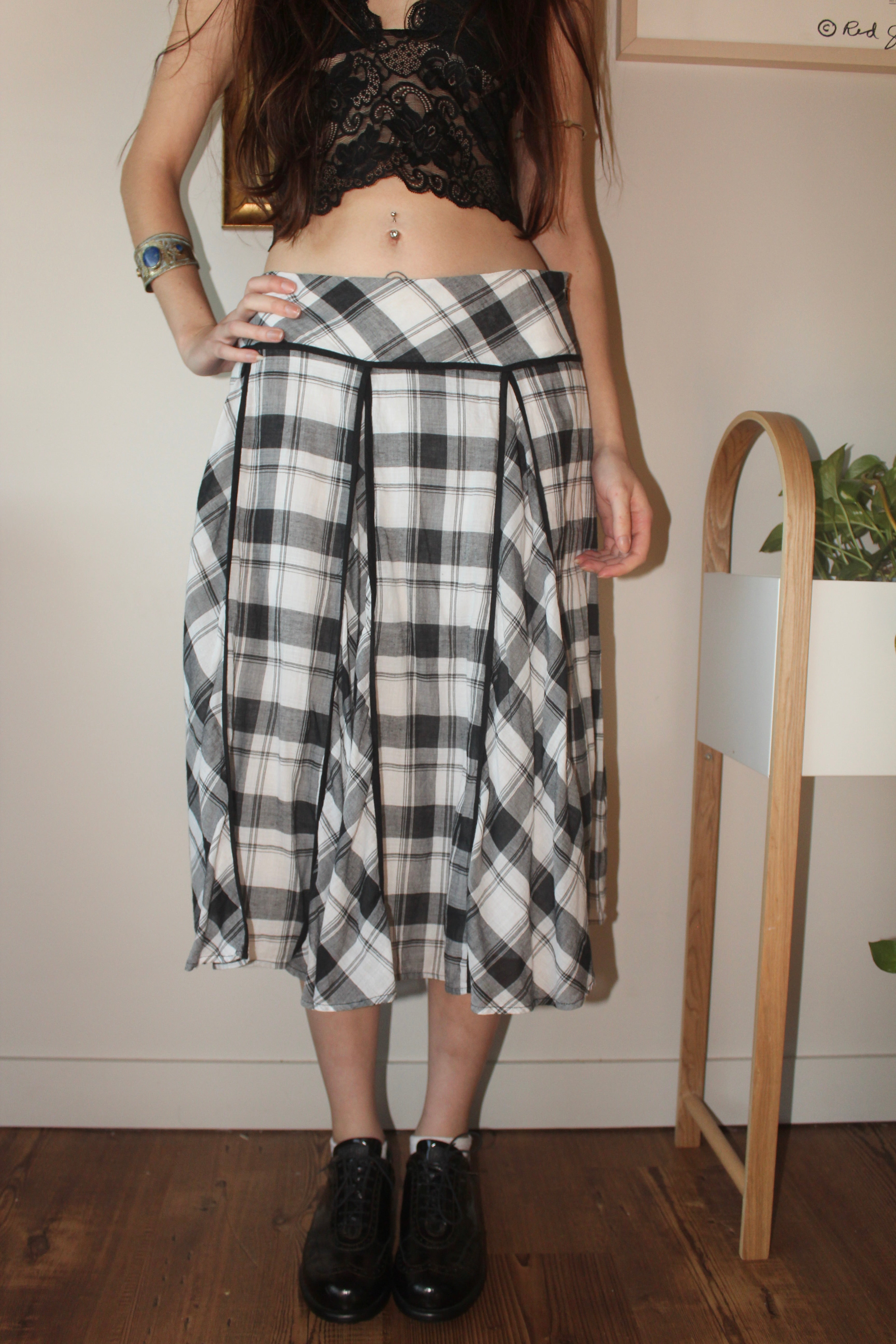 Vintage Y2K Mixed Plaid Midi Skirt (M)