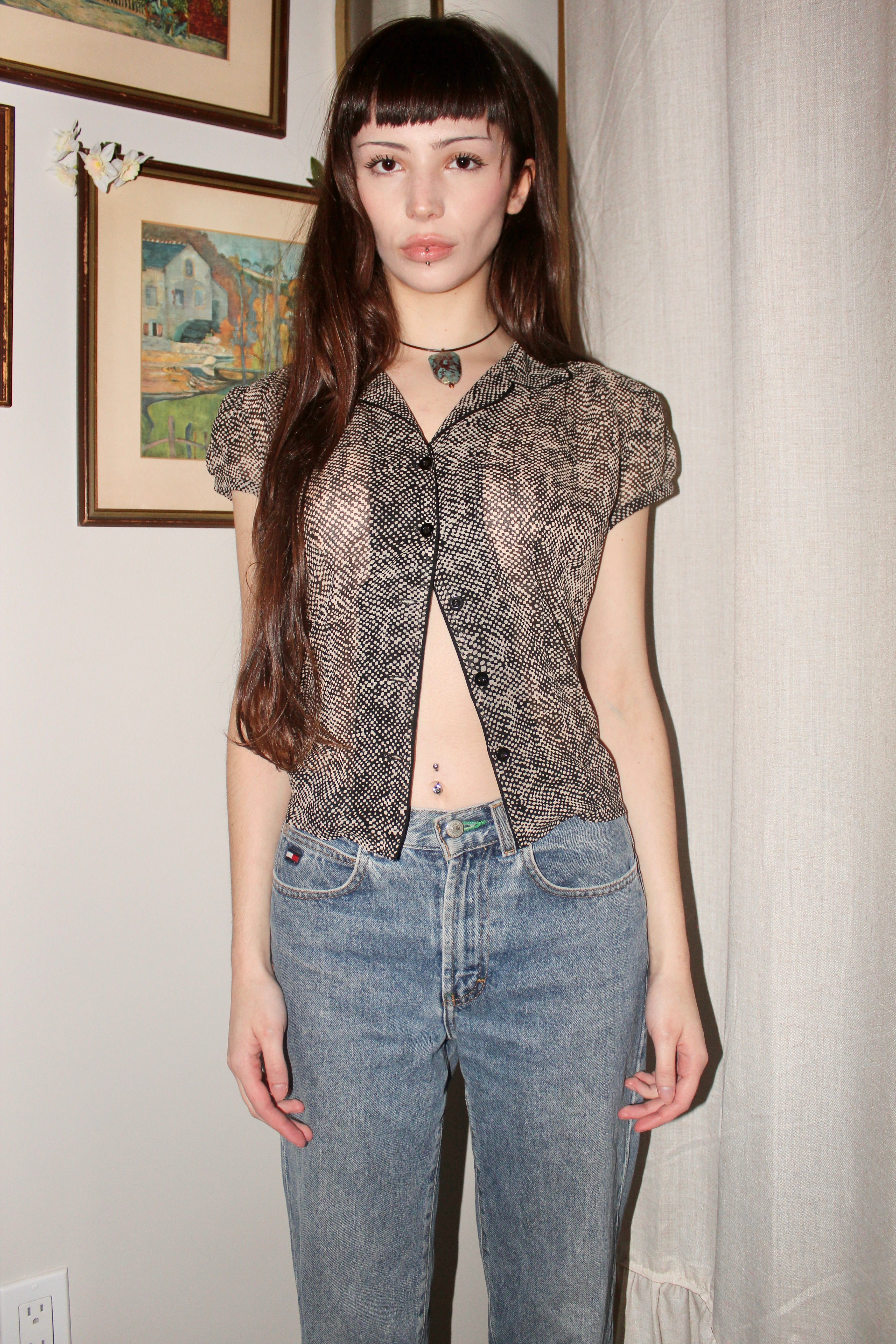 Vintage 90s Dainty Sheer Silk Blouse (S)
