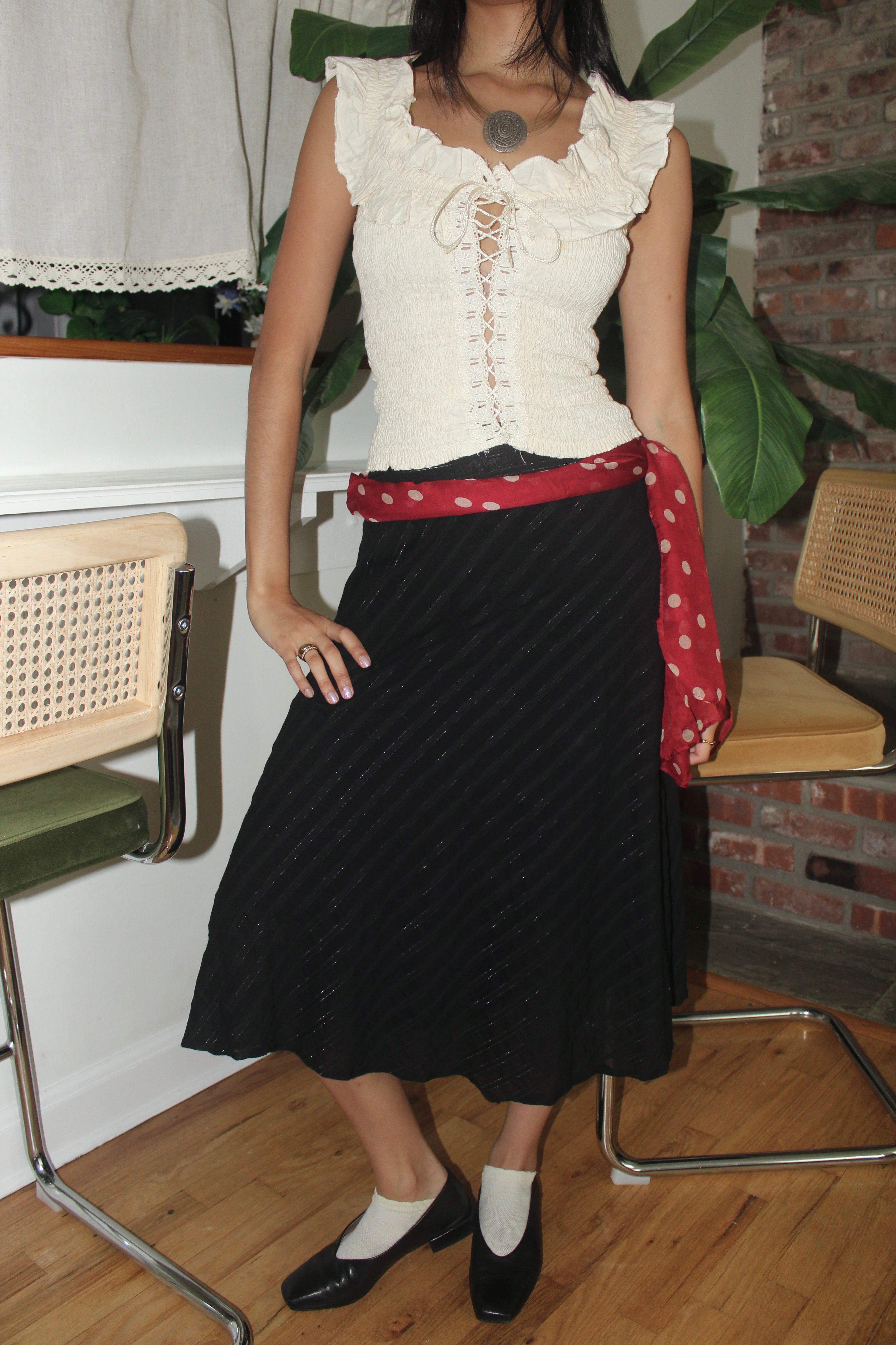 Vintage 90s Ruffled Lace Up Prairie Corset Top (XS/S)