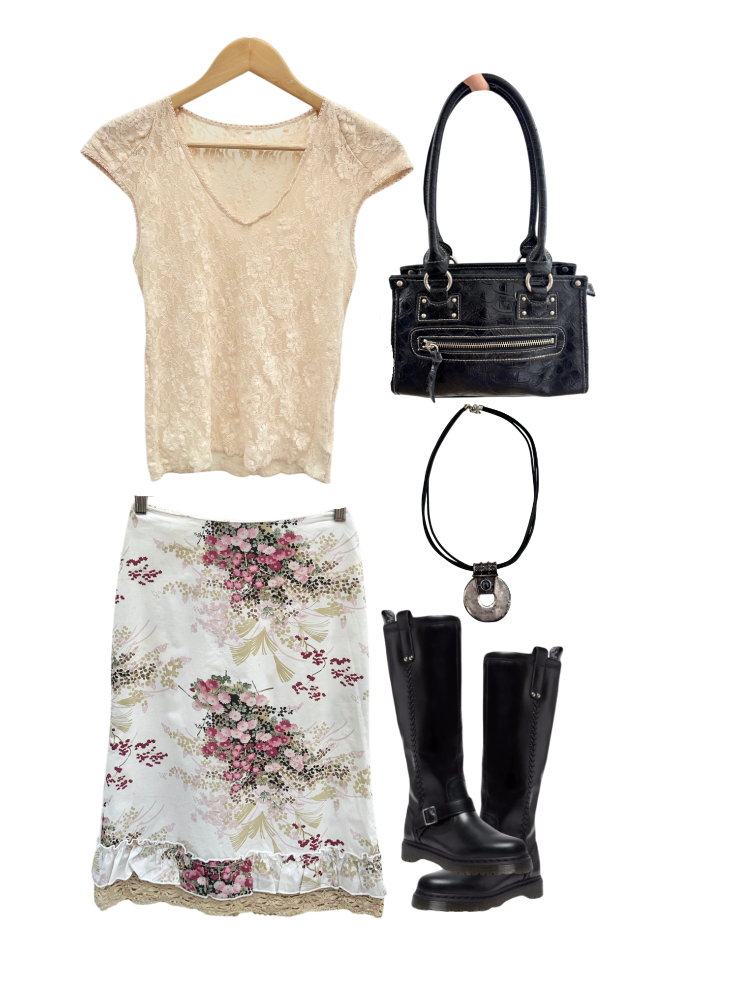 Vintage 90s Poet Floral Lace Midi Skirt (S)