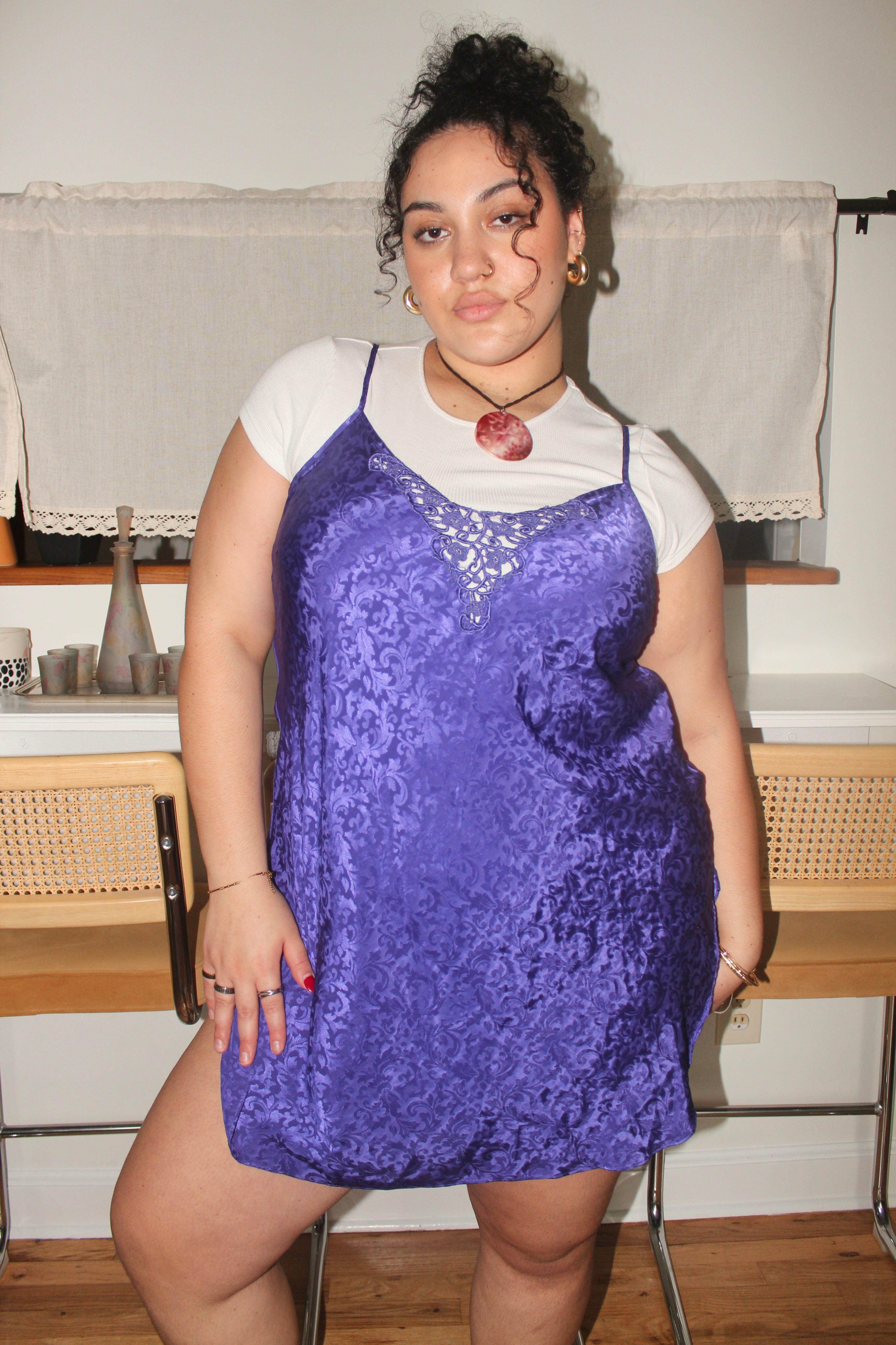 Vintage 90s Violet Lace Mini Slip (L)