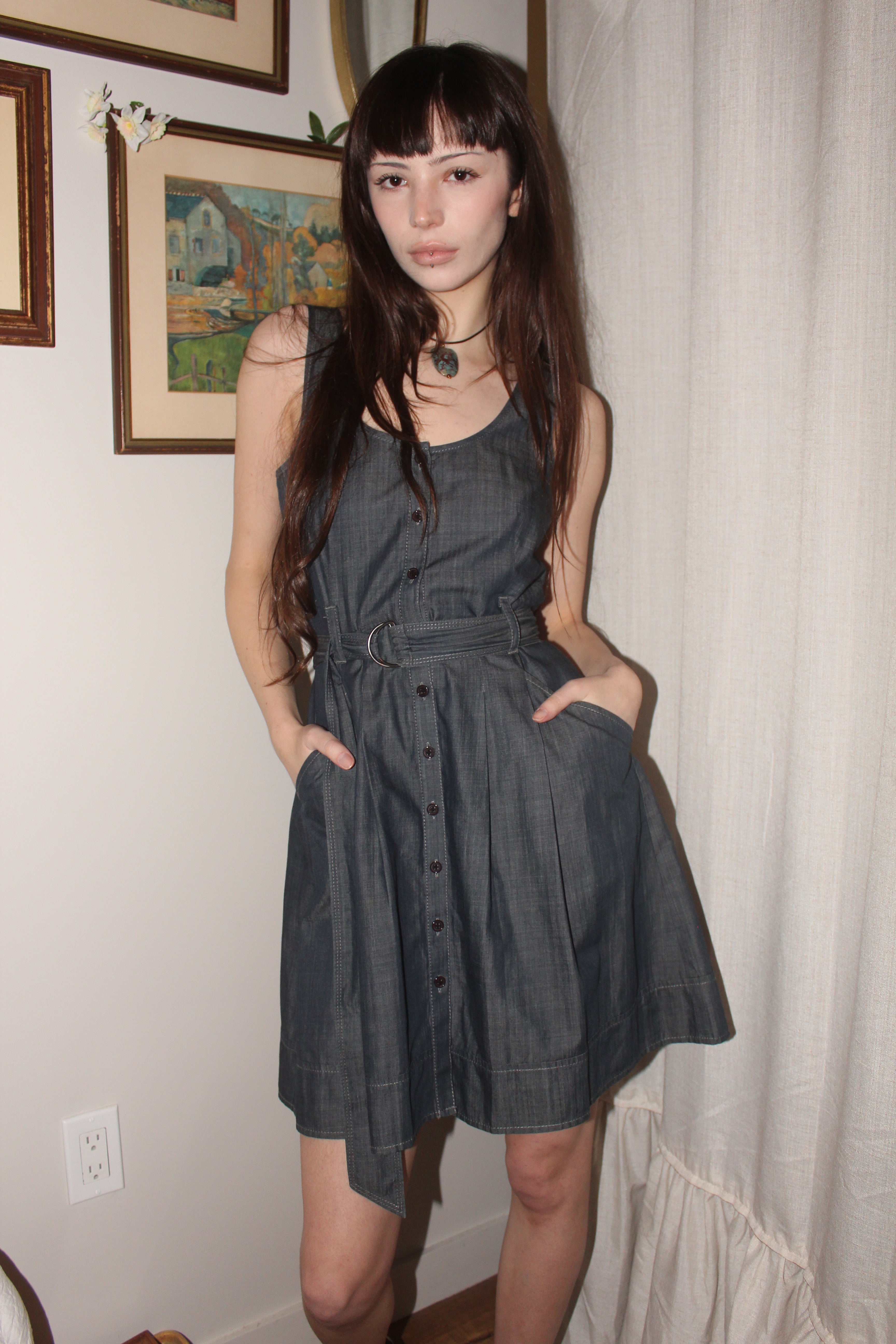 Retro Denim Belted Dress (S)