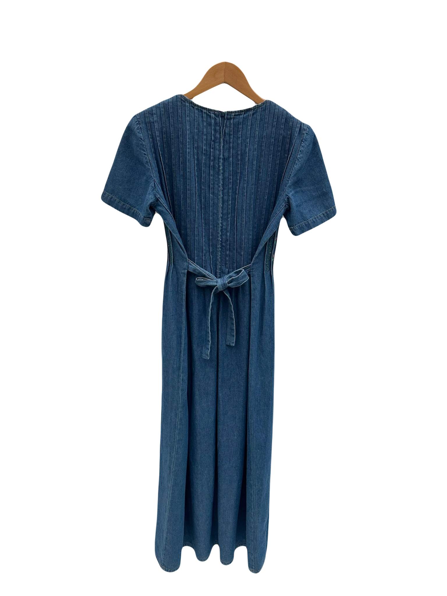 Vintage 90s Floral Embroidered Tie Prairie Dress (S/M)