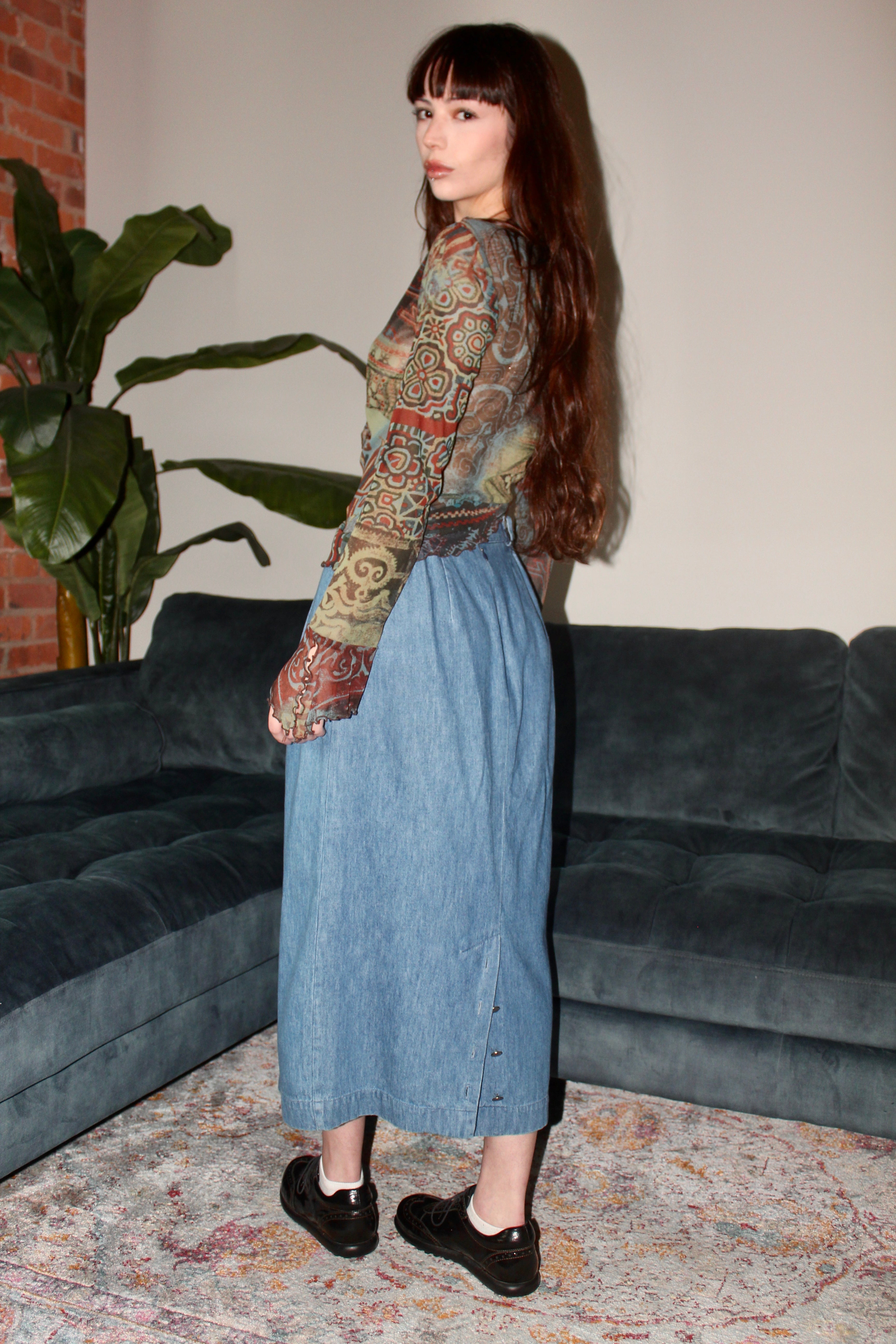 Vintage 90s Mom Denim Midi Skirt (S)