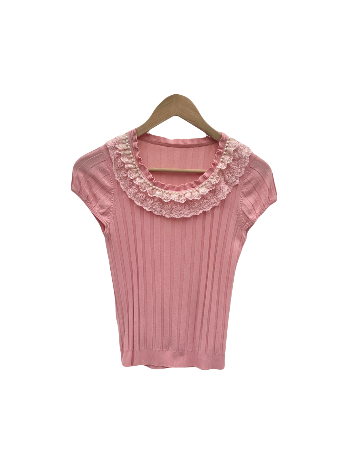 Vintage 90s Strawberry Ribbed Ruffle Knit (S)
