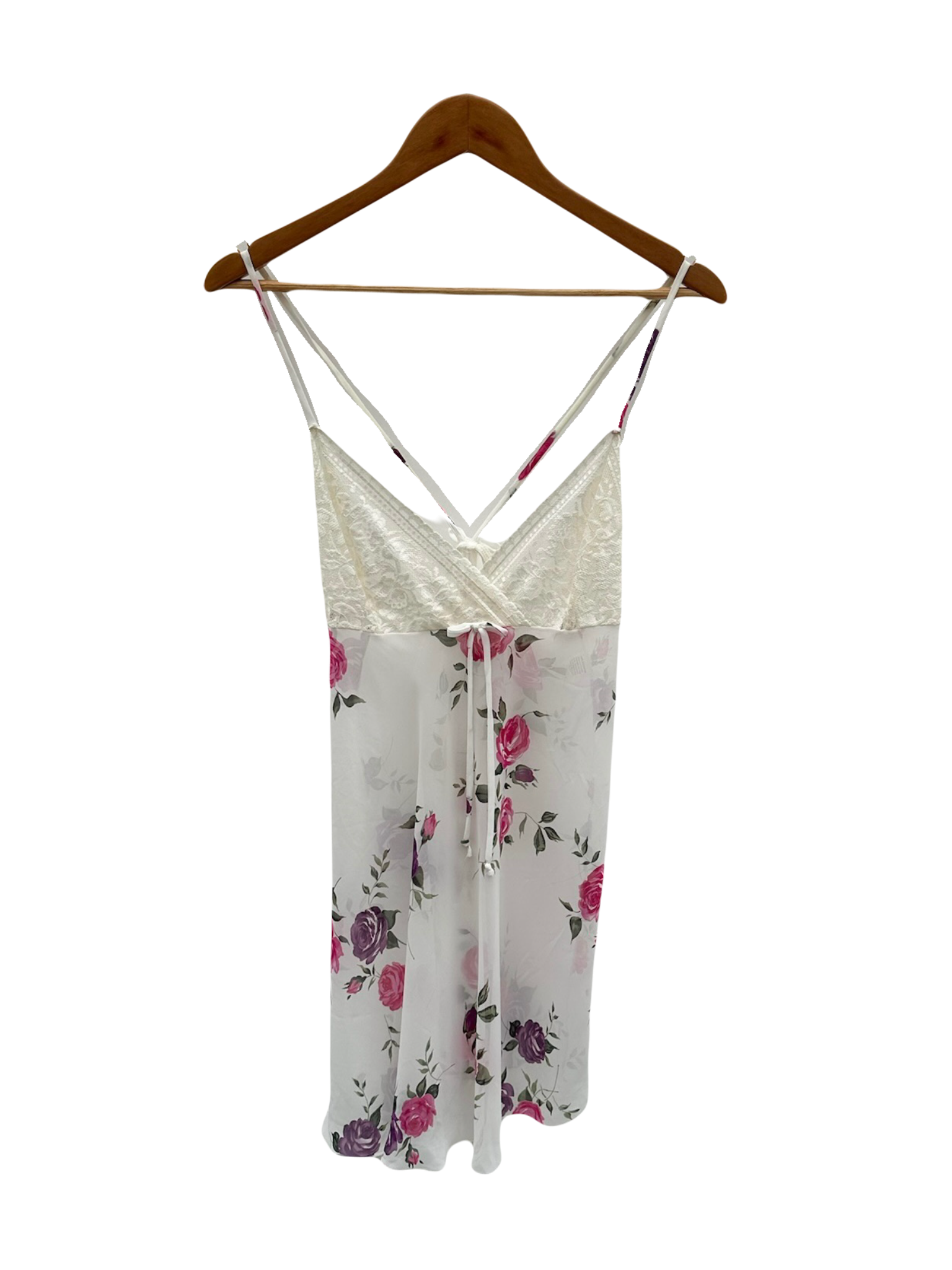 Vintage 90s Lace Semi Sheer Floral Mini Slip (M)