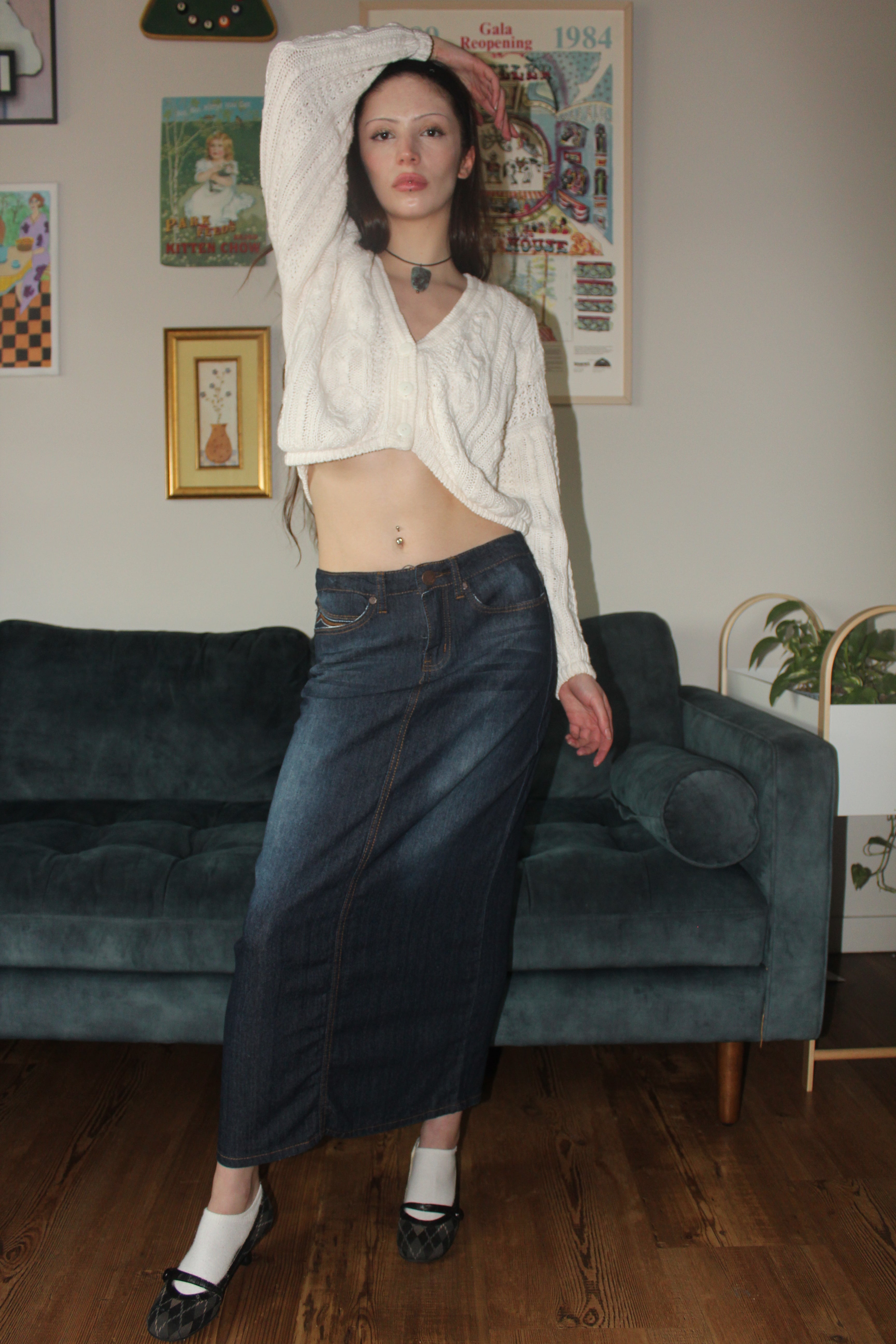 Vintage 90s Denim Maxi Skirt (M)