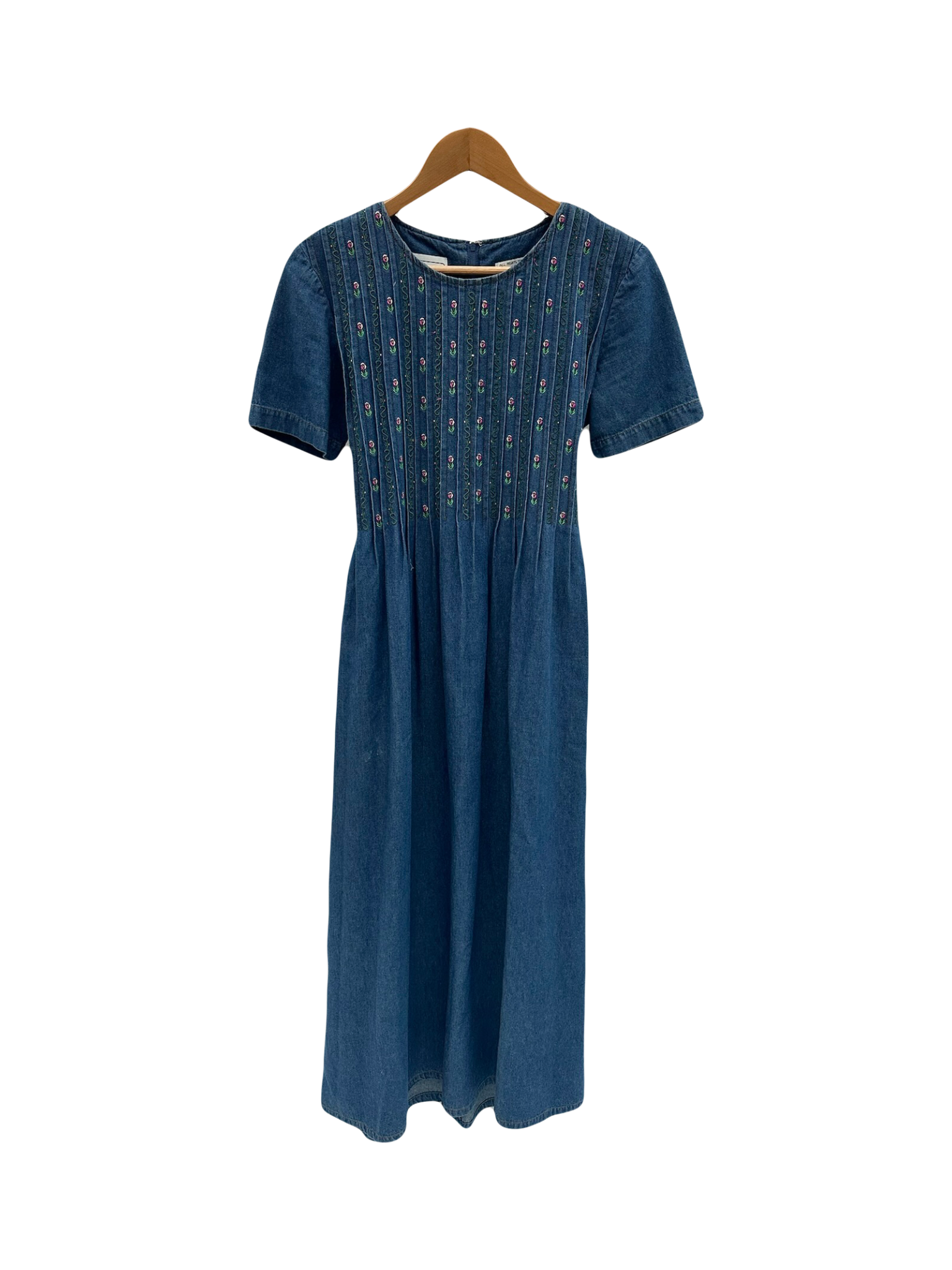 Vintage 90s Floral Embroidered Tie Prairie Dress (S/M)