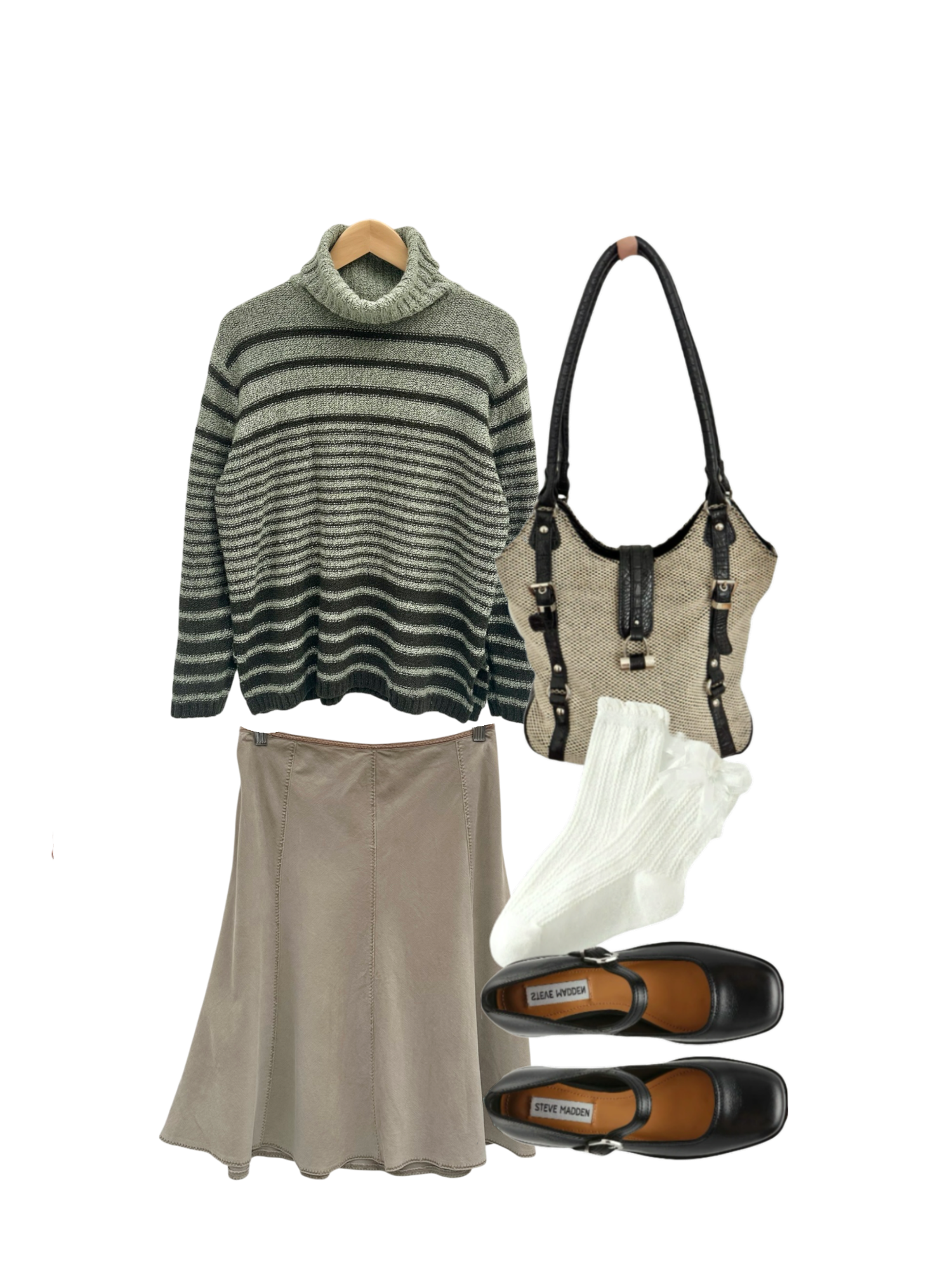 Vintage 90s Cozy Forest Striped Turtleneck (XL)