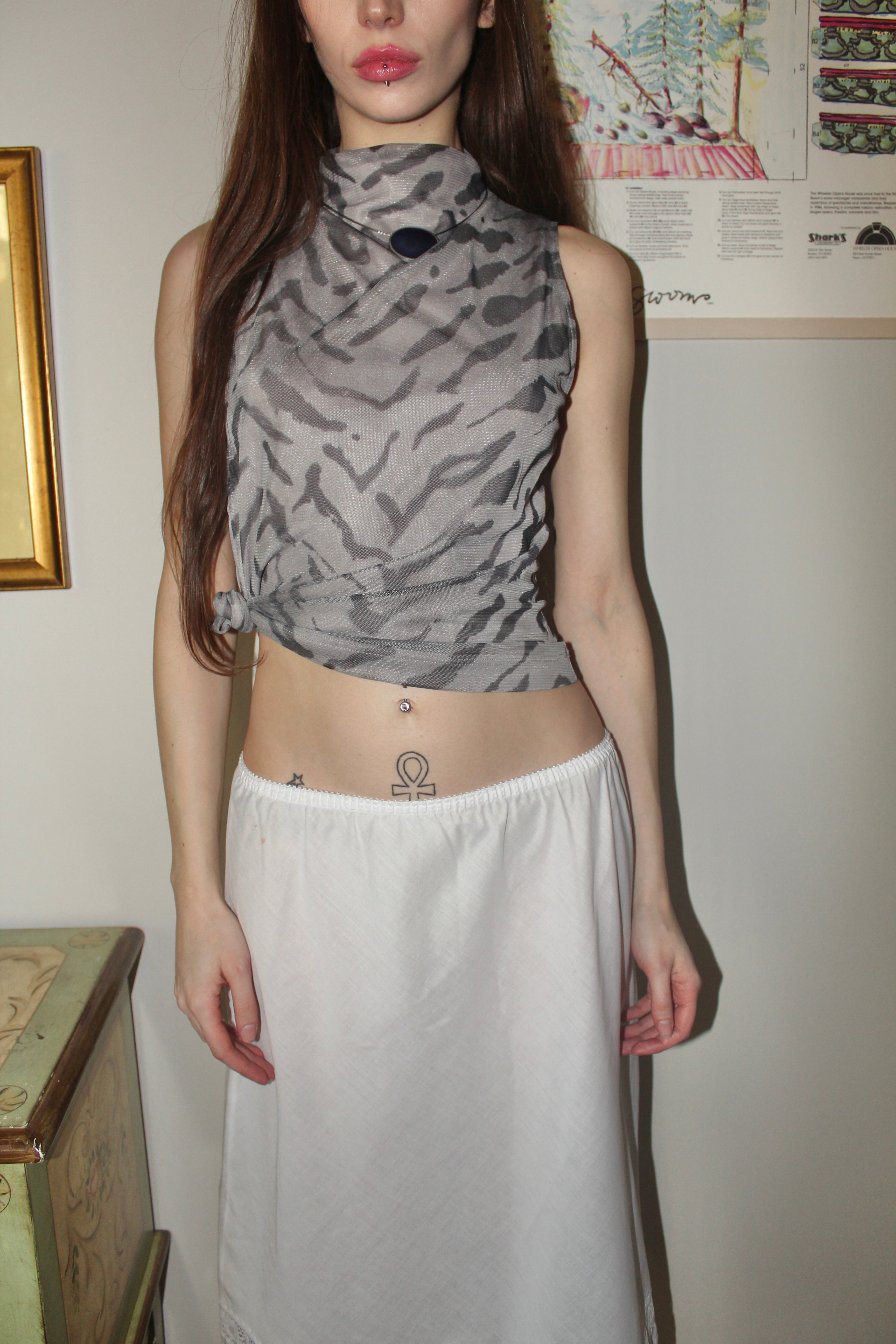 Vintage 90s Zebra Cowl Neck Top (M)
