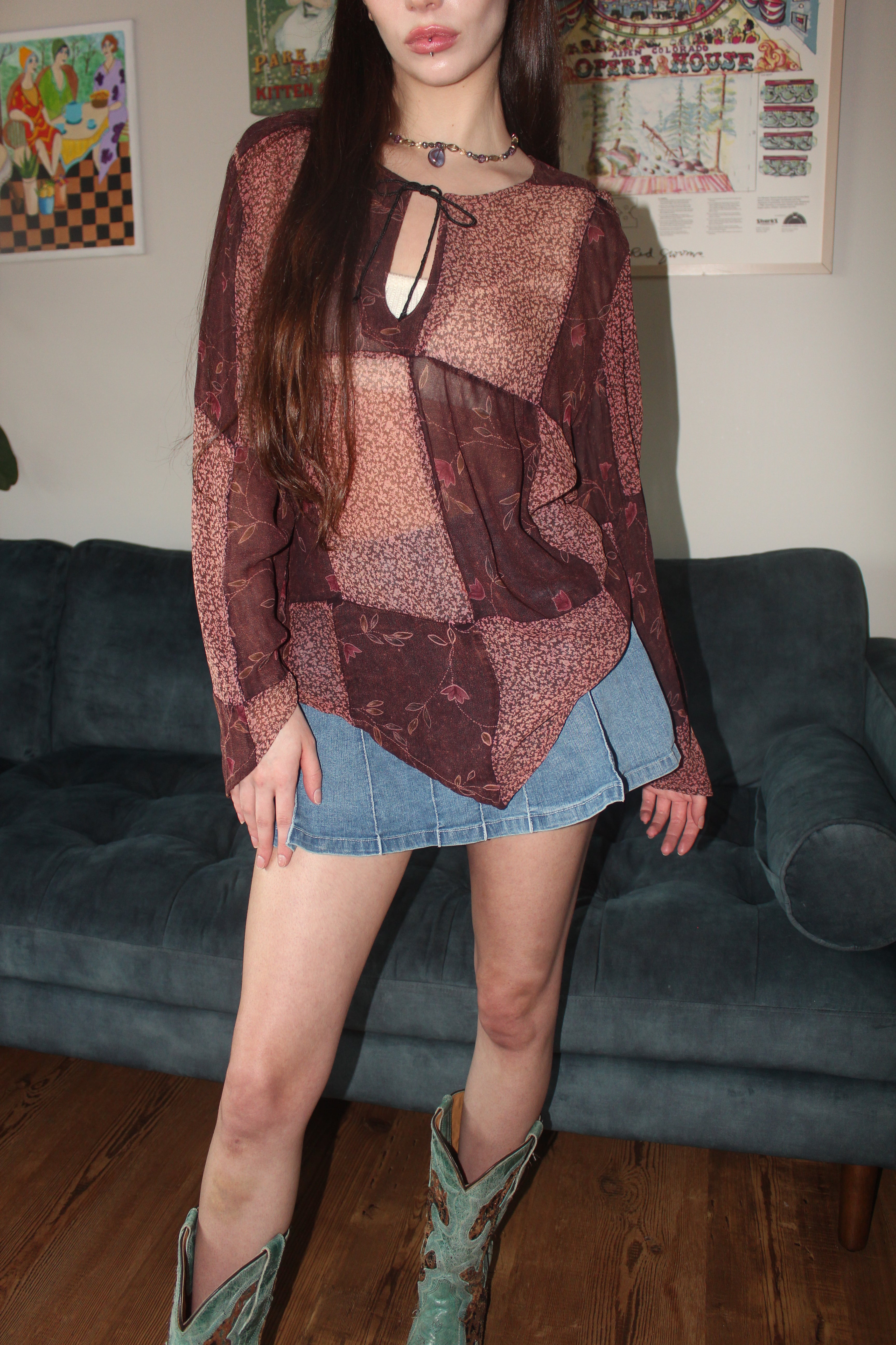 Vintage 90s Boho Patchwork Blouse (M)