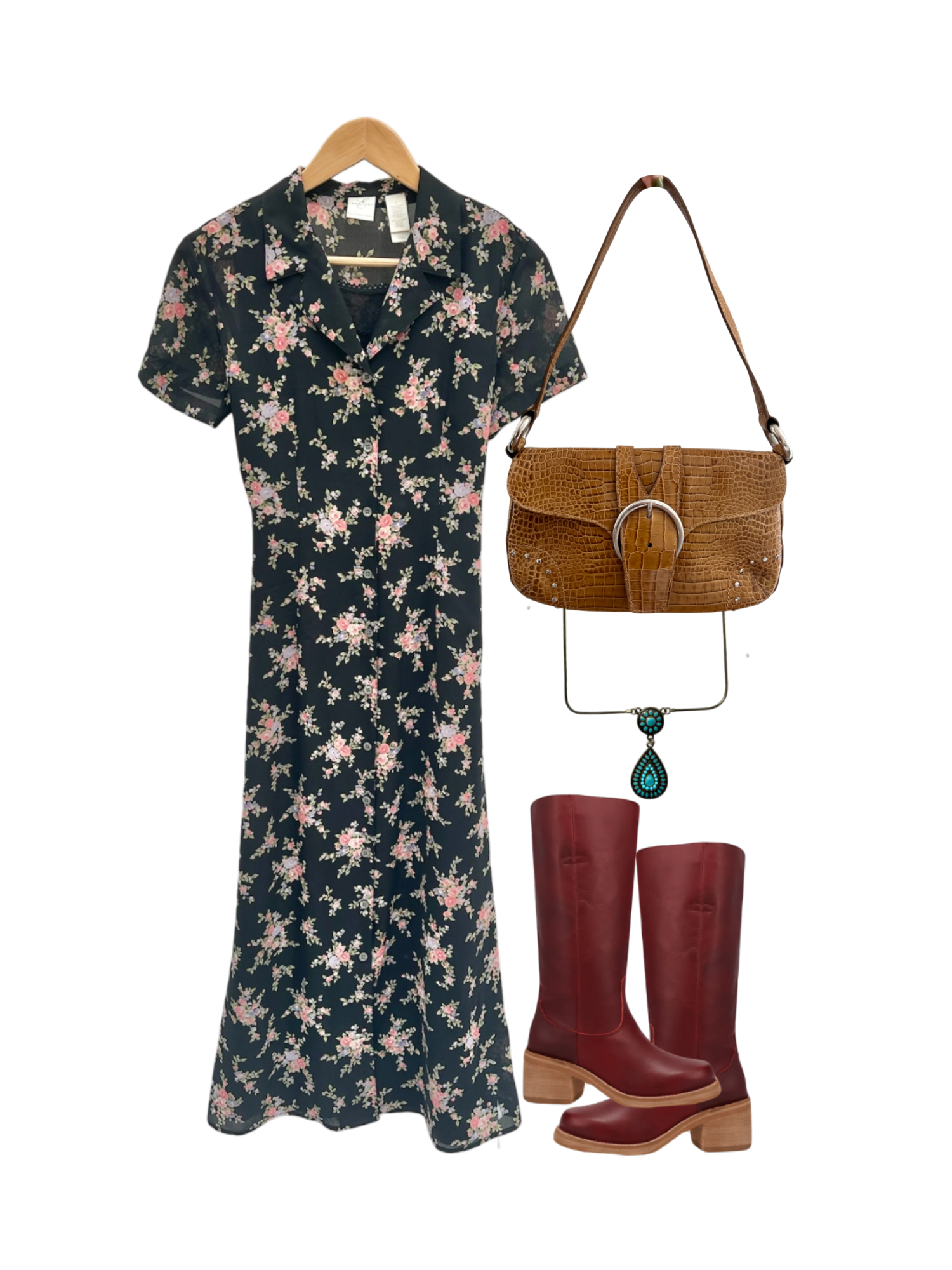 Vintage 90s Floral Peasant Button Up Midi Dress (M)