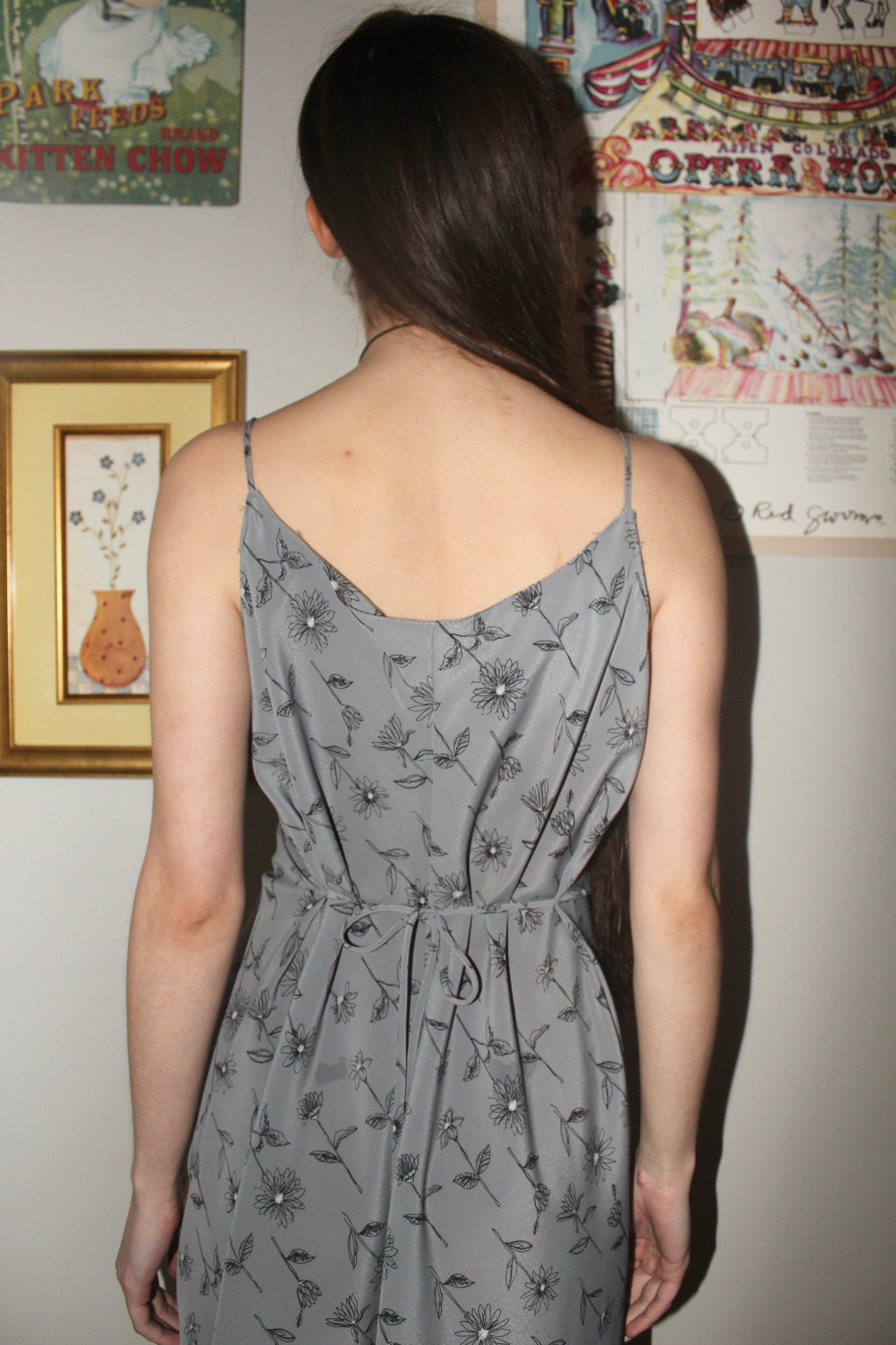 Vintage 90s Floral Tie Back Mini Slip Dress (M)