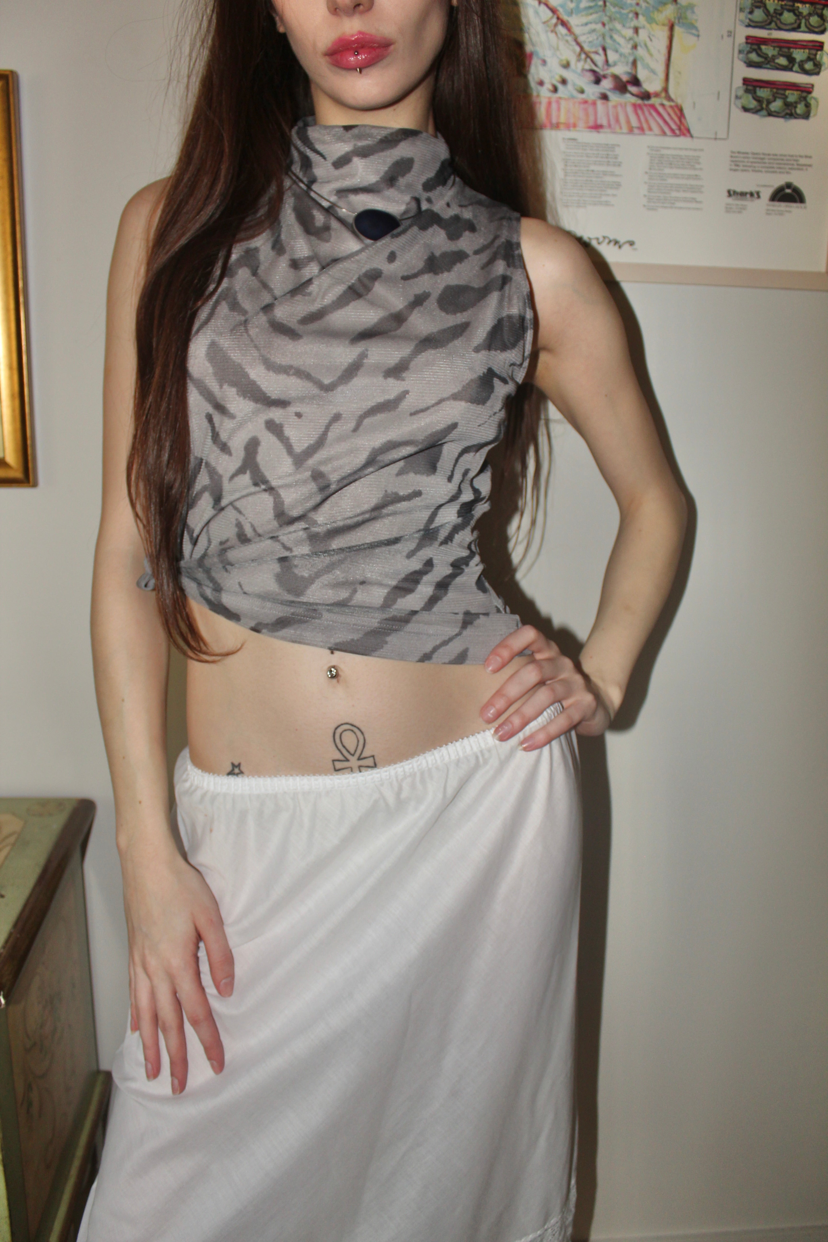 Vintage 90s Zebra Cowl Neck Top (M)