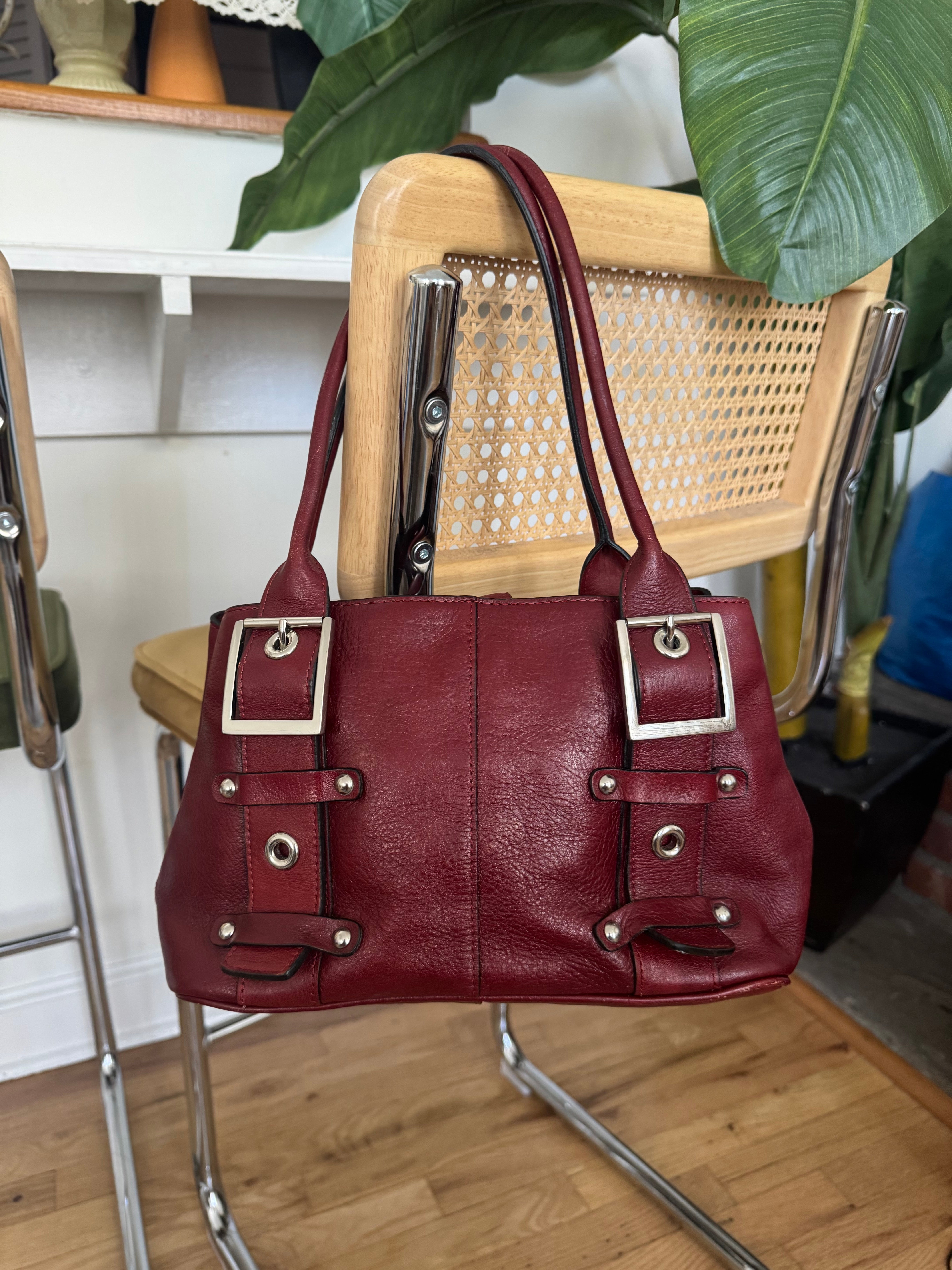 Vintage 90s Cherry Red Leather Buckle Purse