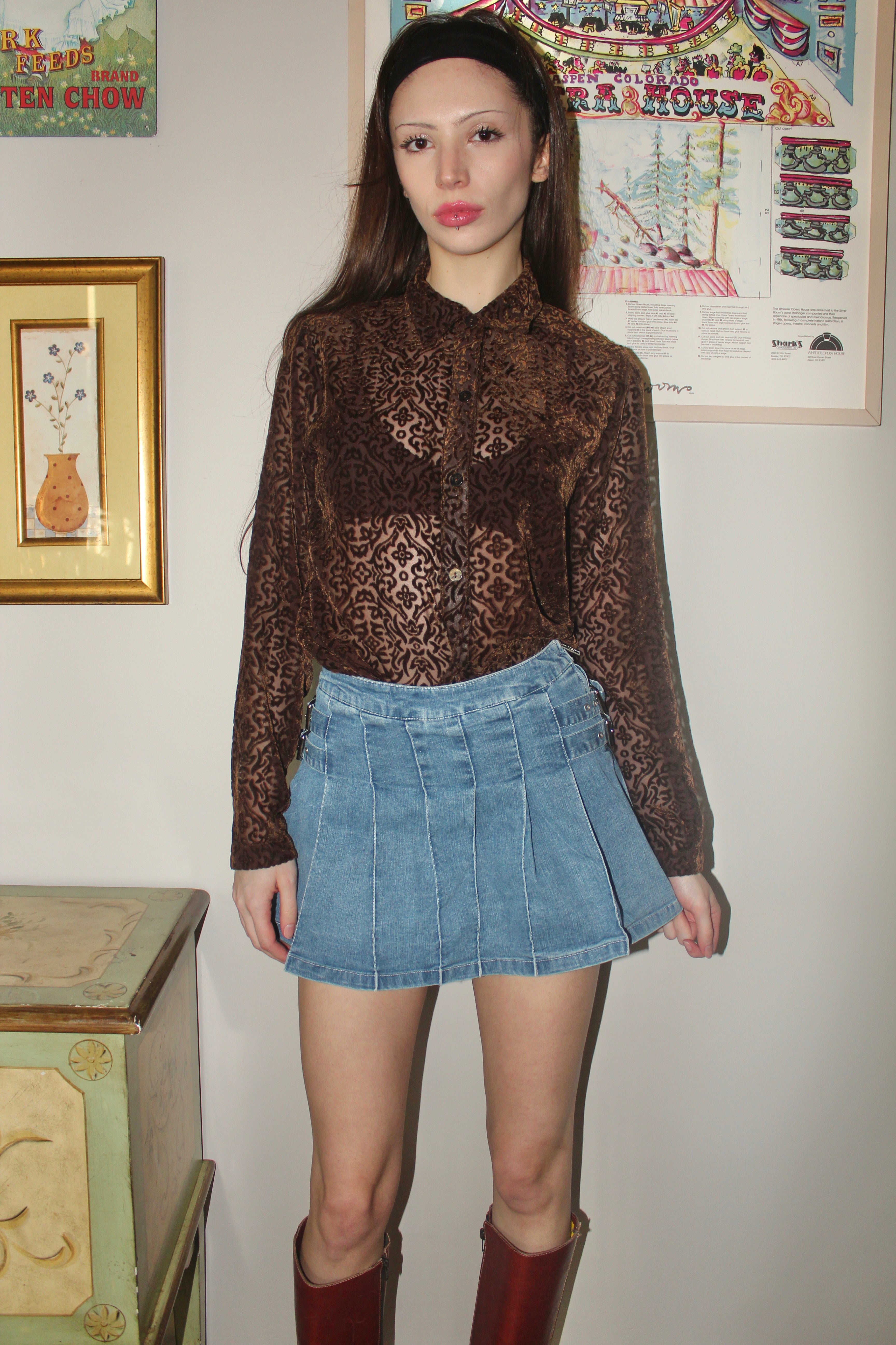 Vintage 90s Sheer Textured Blouse (M)
