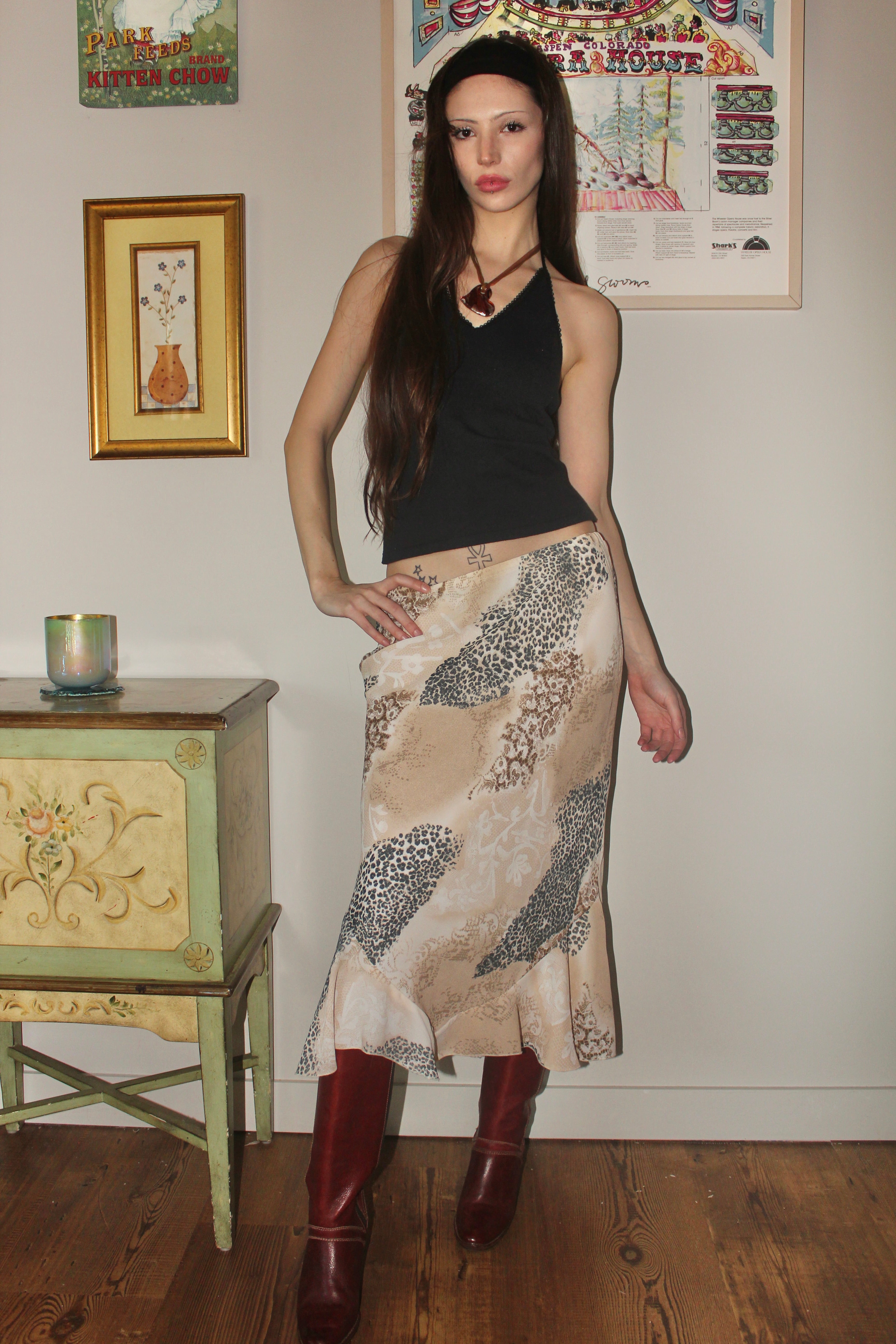 Vintage 90s Abstract Ruffled Midi Skirt (S)
