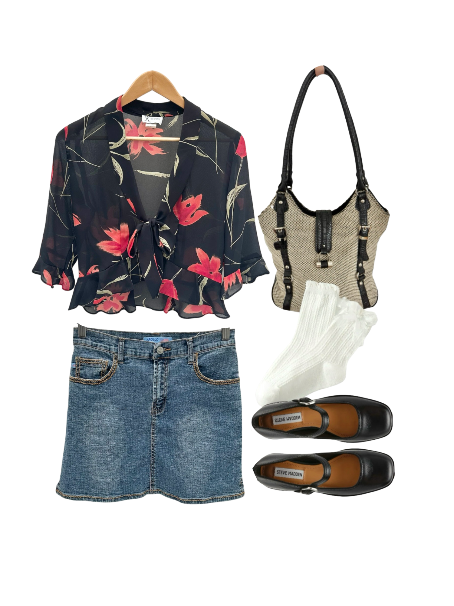 Vintage 90s Sheer Floral Tie Cropped Blouse (M)