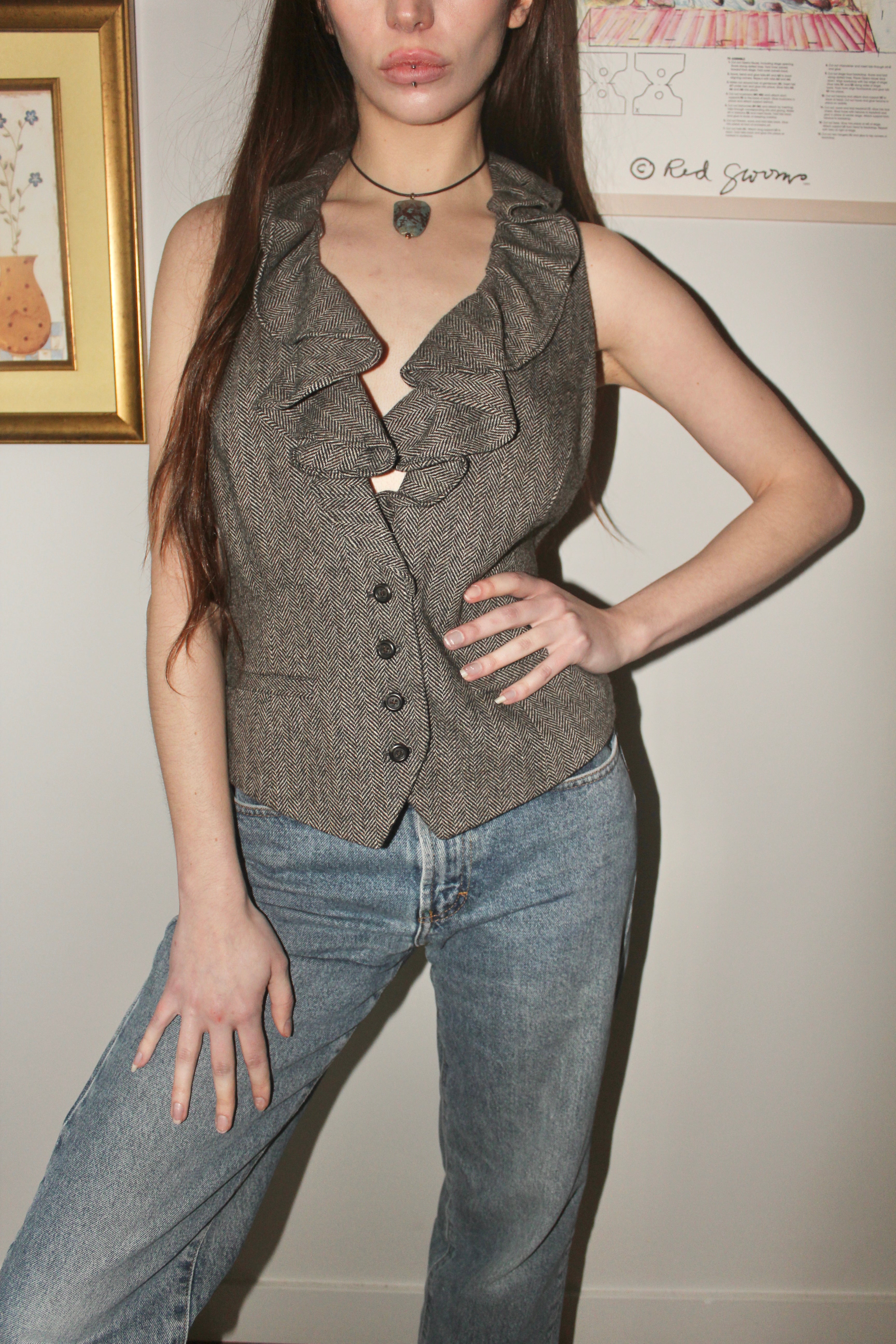 Vintage 90s Ruffled Collar Vest (M)