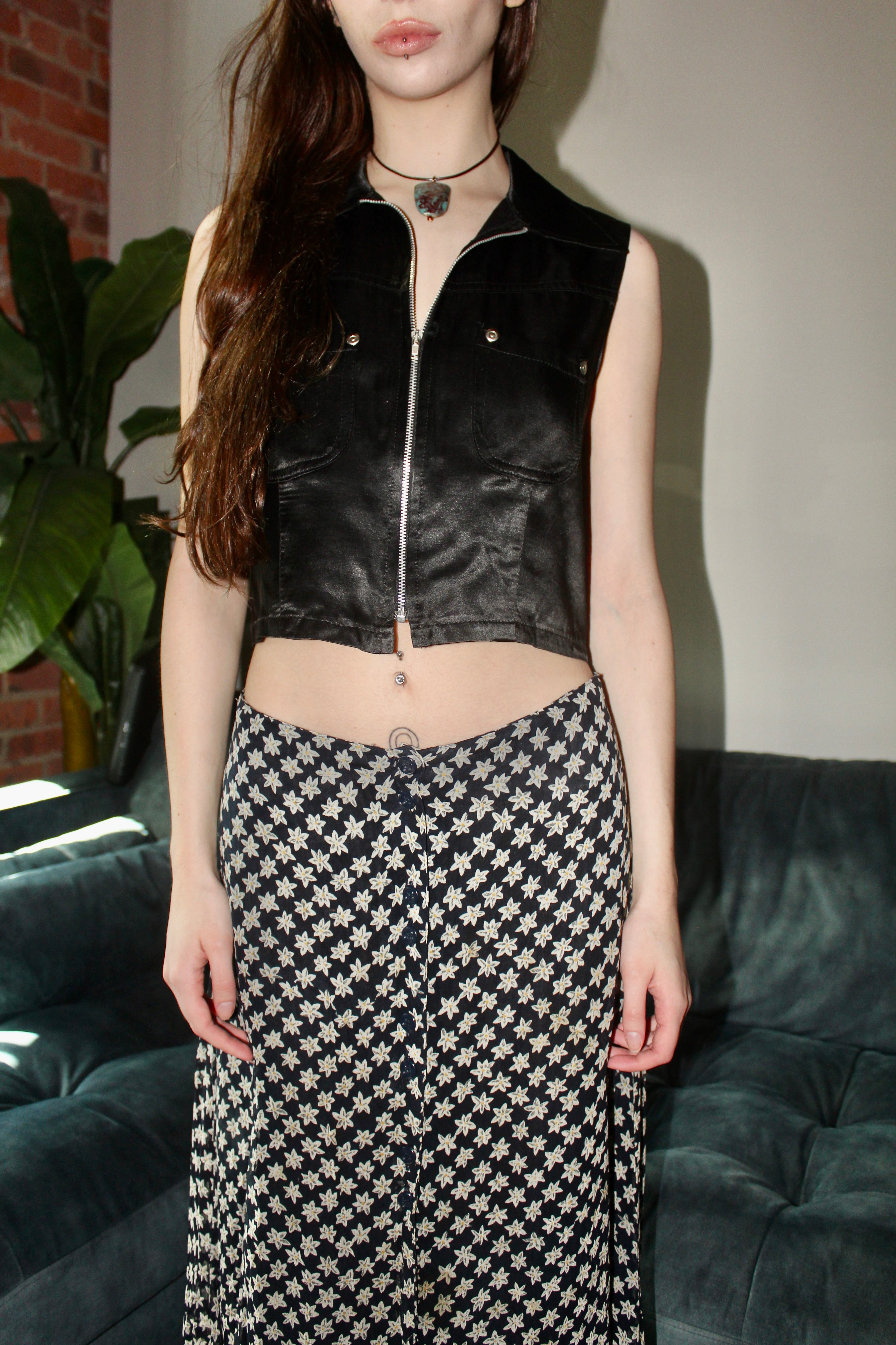 Vintage 90s Cropped Zip Up Vest Top (M)