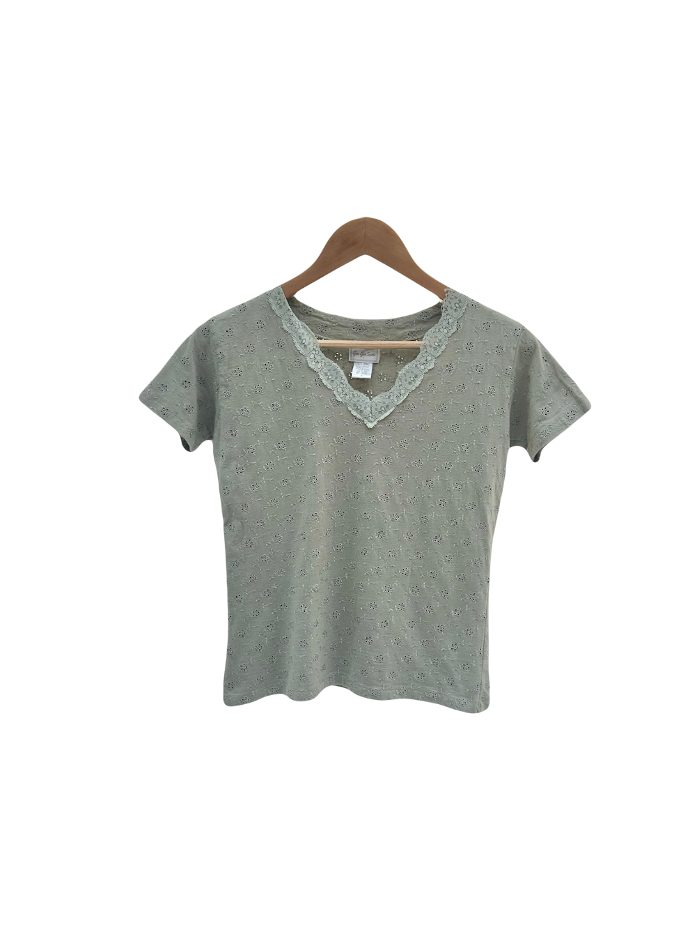 Vintage 90s Sage Lace Eyelet Tee (S)