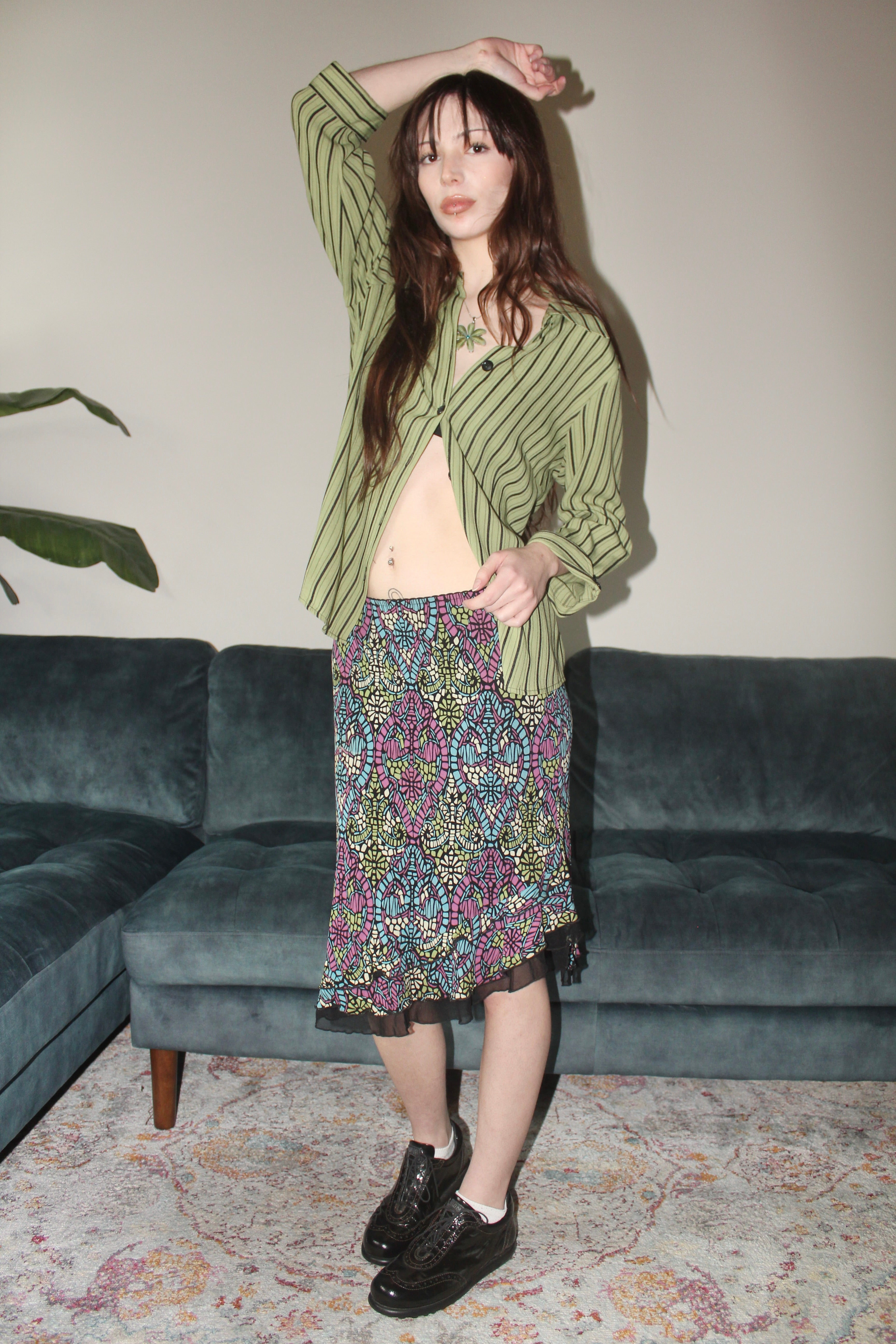 Vintage 90s Mosaic Patterned Asymmetrical Midi Skirt (S)