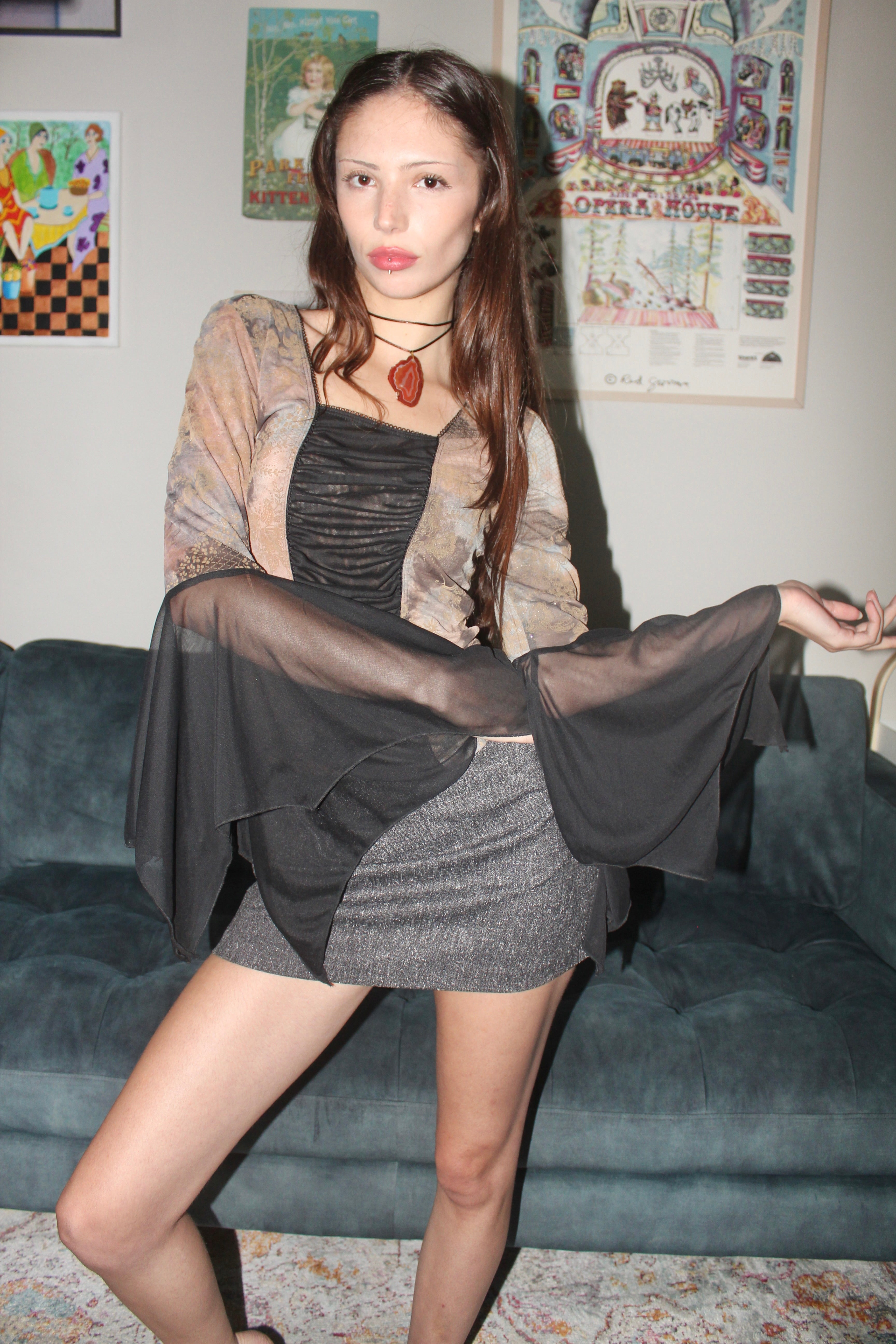 Vintage 90s Flounce Sleeve Top (S/M)