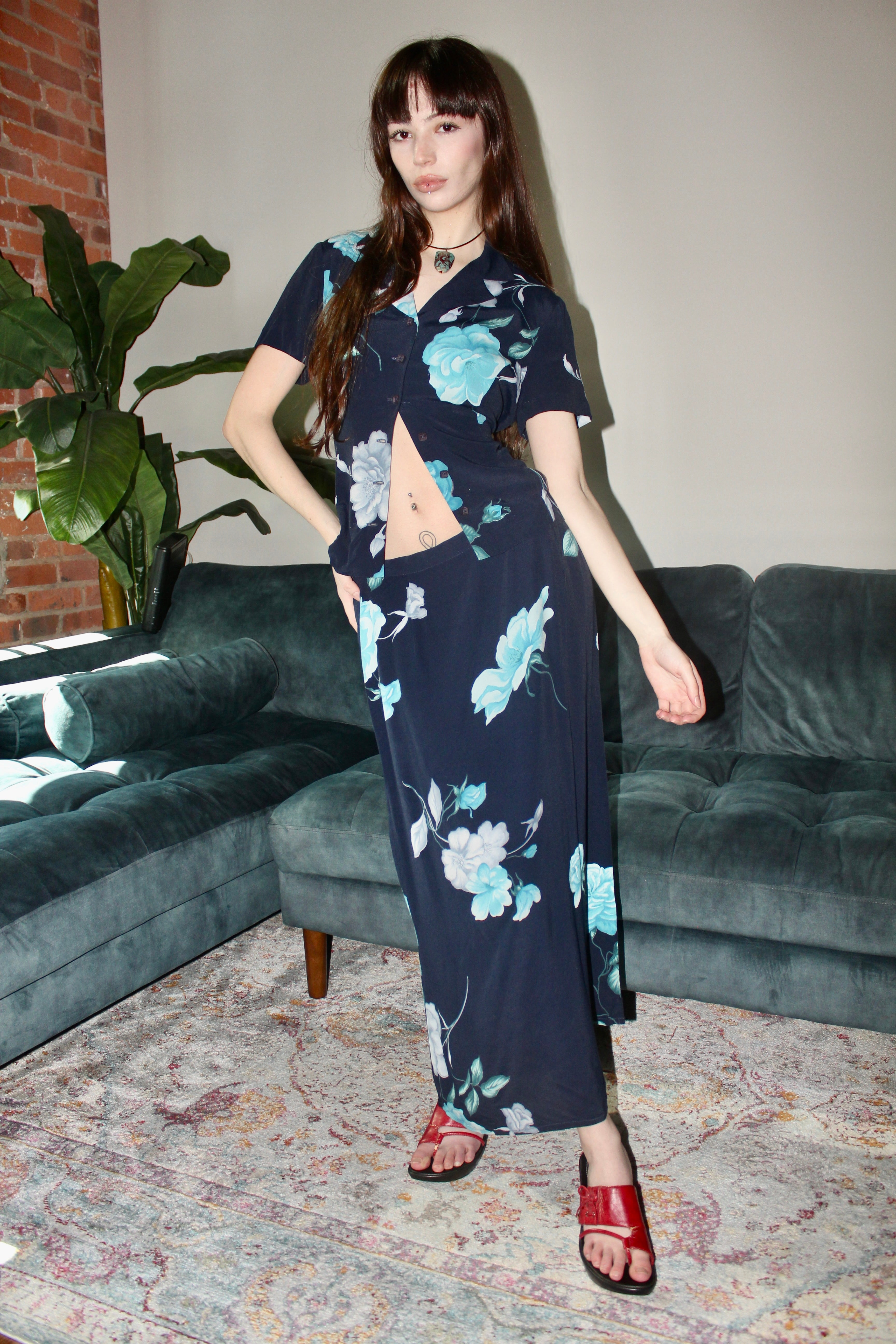 Vintage 90s Short Sleeve Floral Twin Set (S/M)