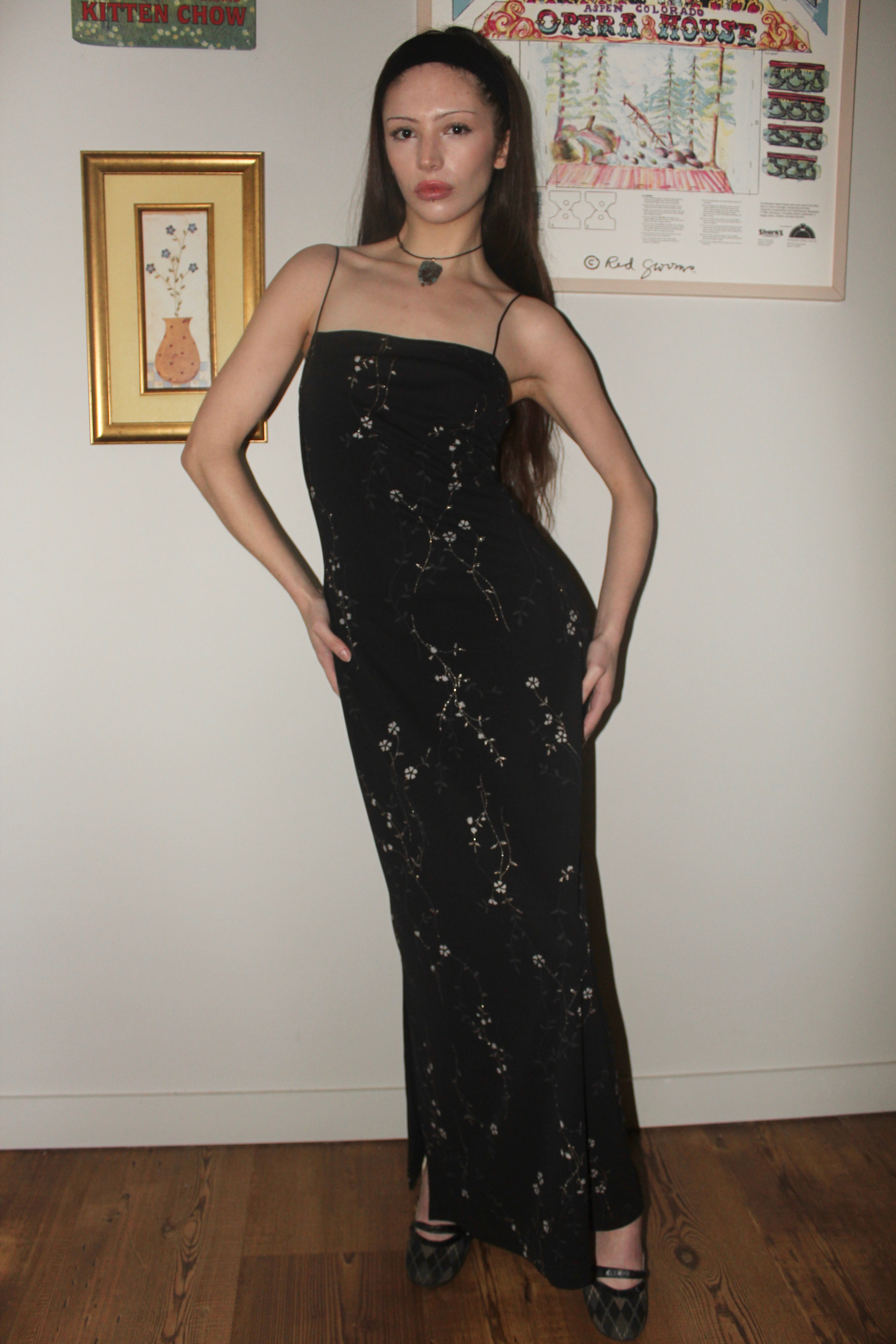 Vintage 90s Square Neck Midi Slip Dress (M)