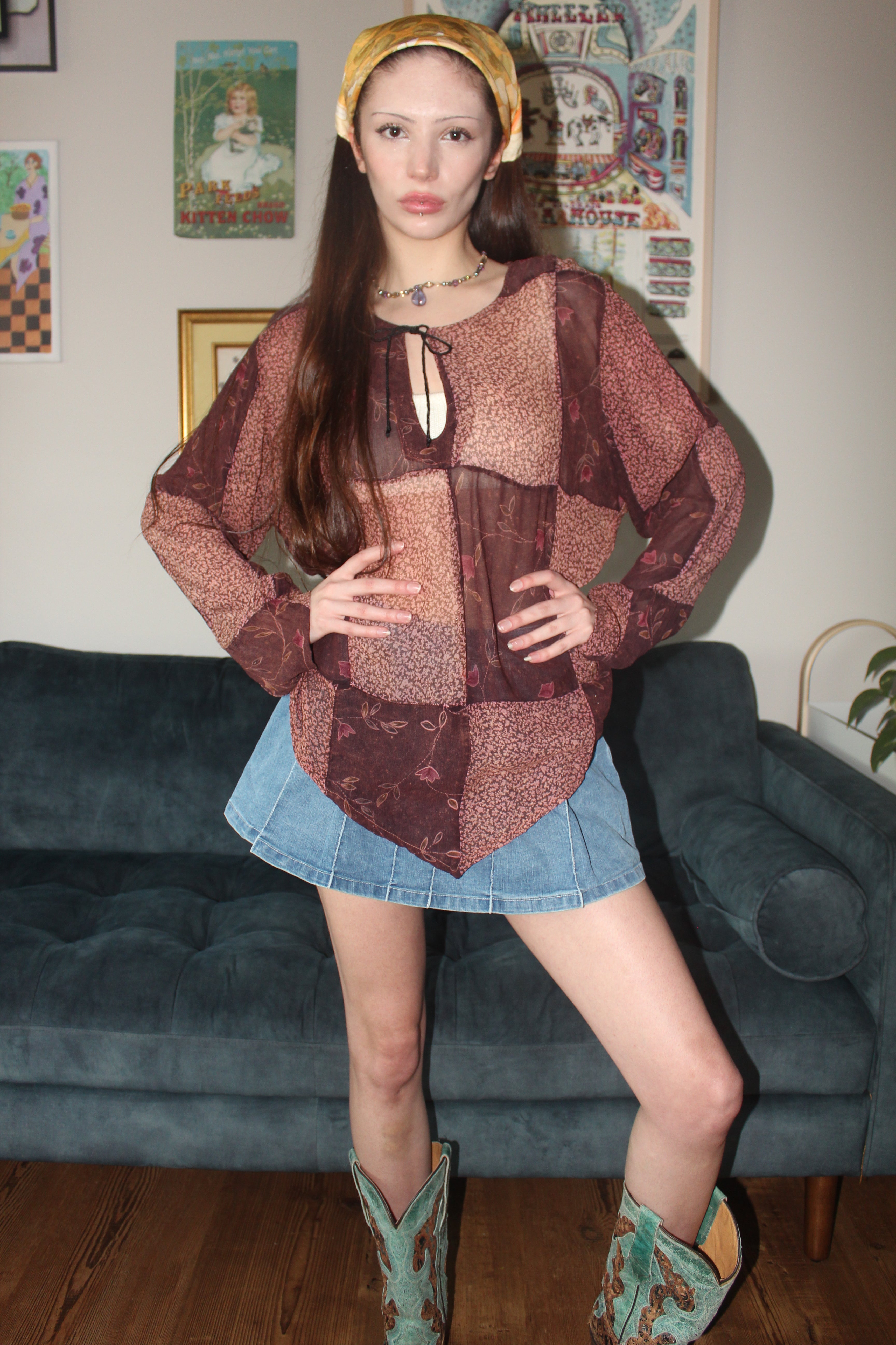 Vintage 90s Boho Patchwork Blouse (M)