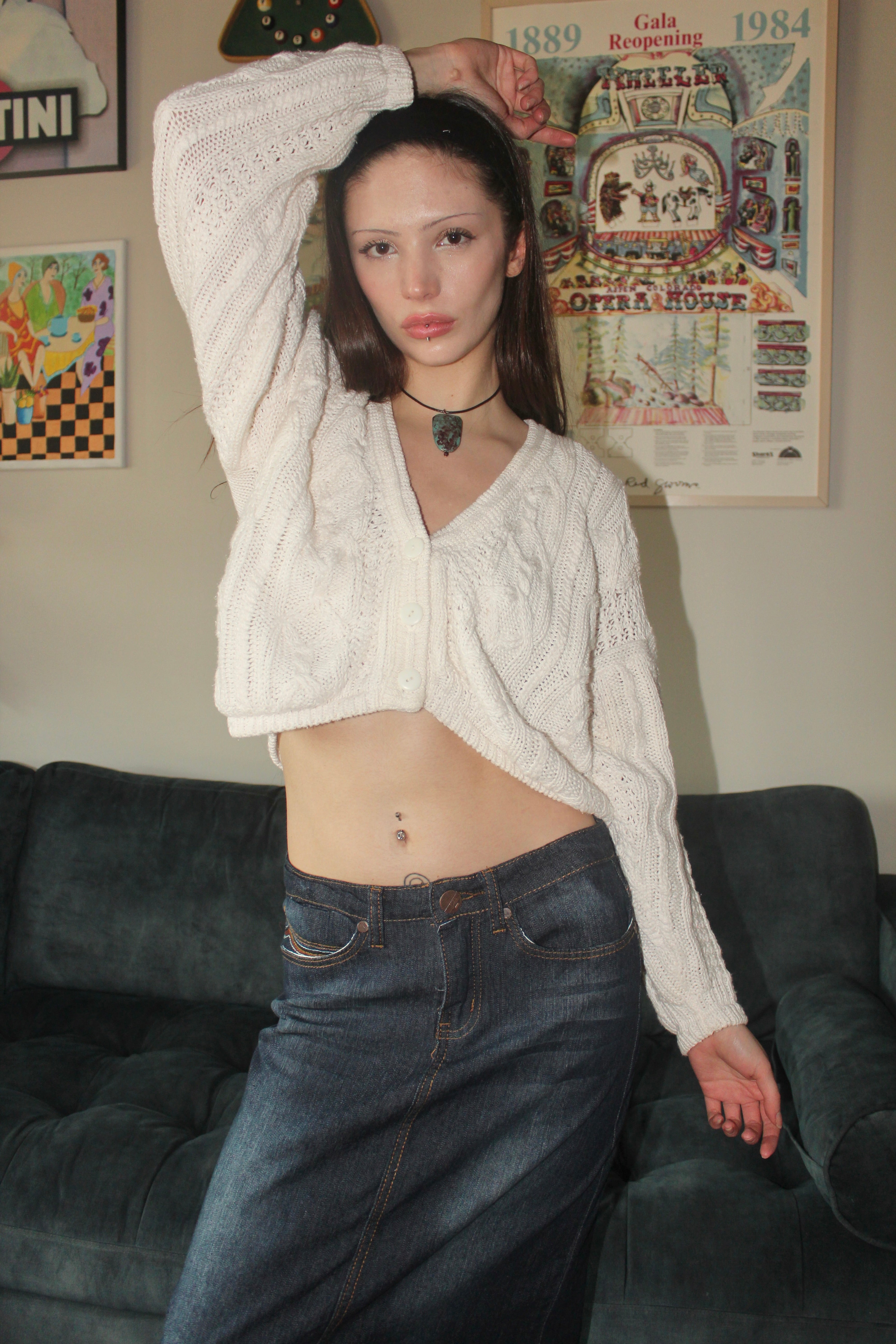 Vintage 90s Cableknit Cropped Cardigan (S)