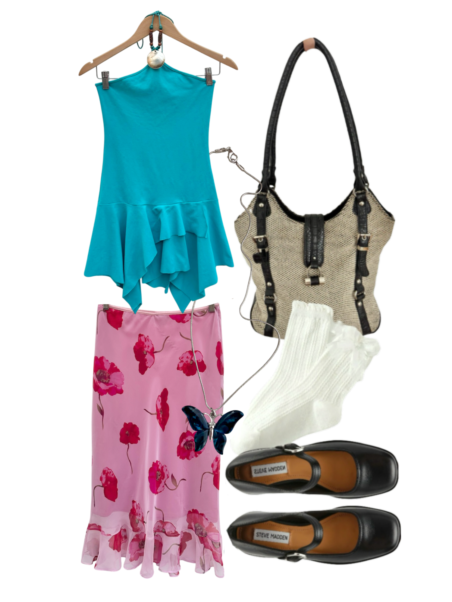 Vintage Y2k Asymmetrical Aquamarine Halter Top (S)