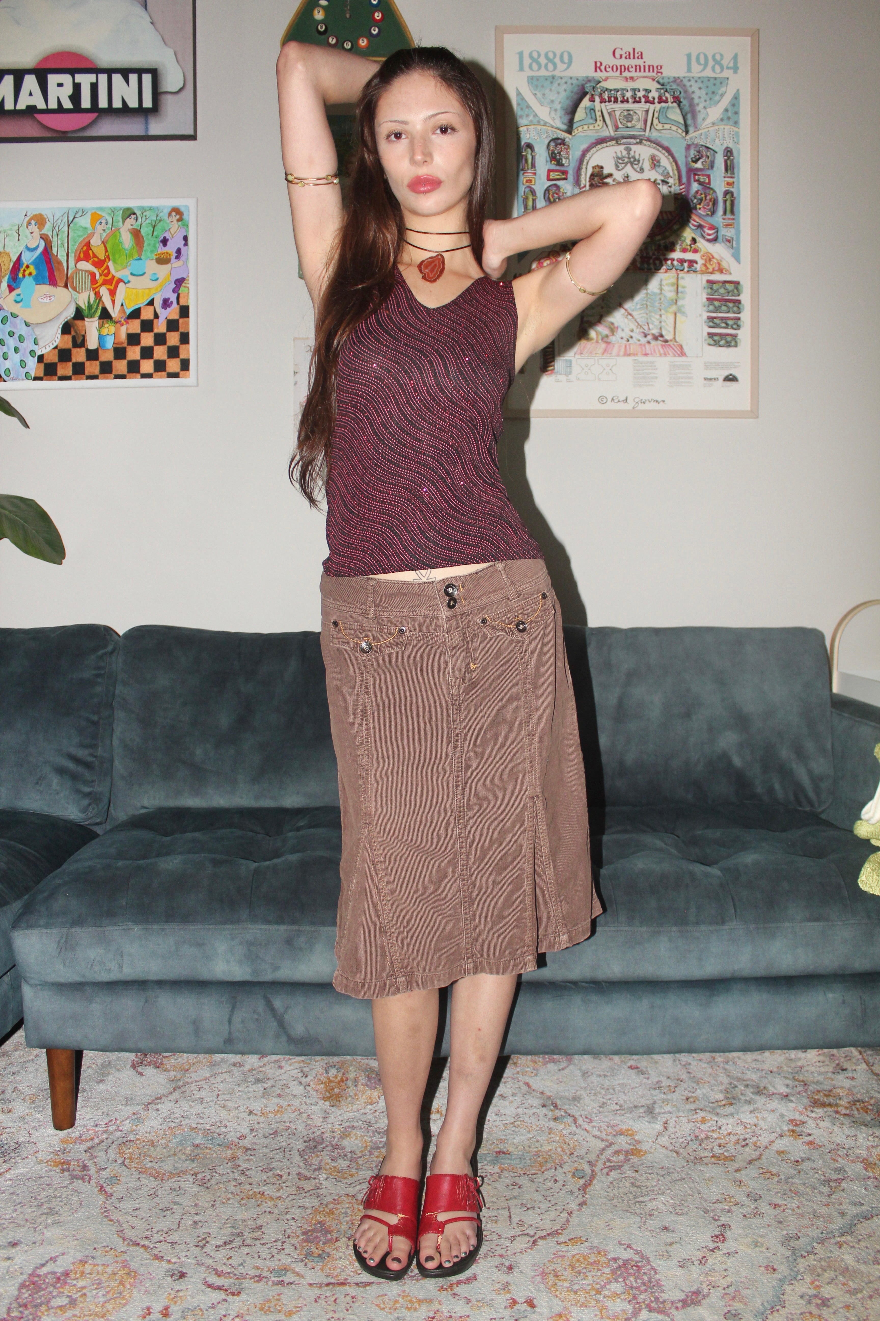 Vintage 90s Corduroy Midi Skirt (S/M)