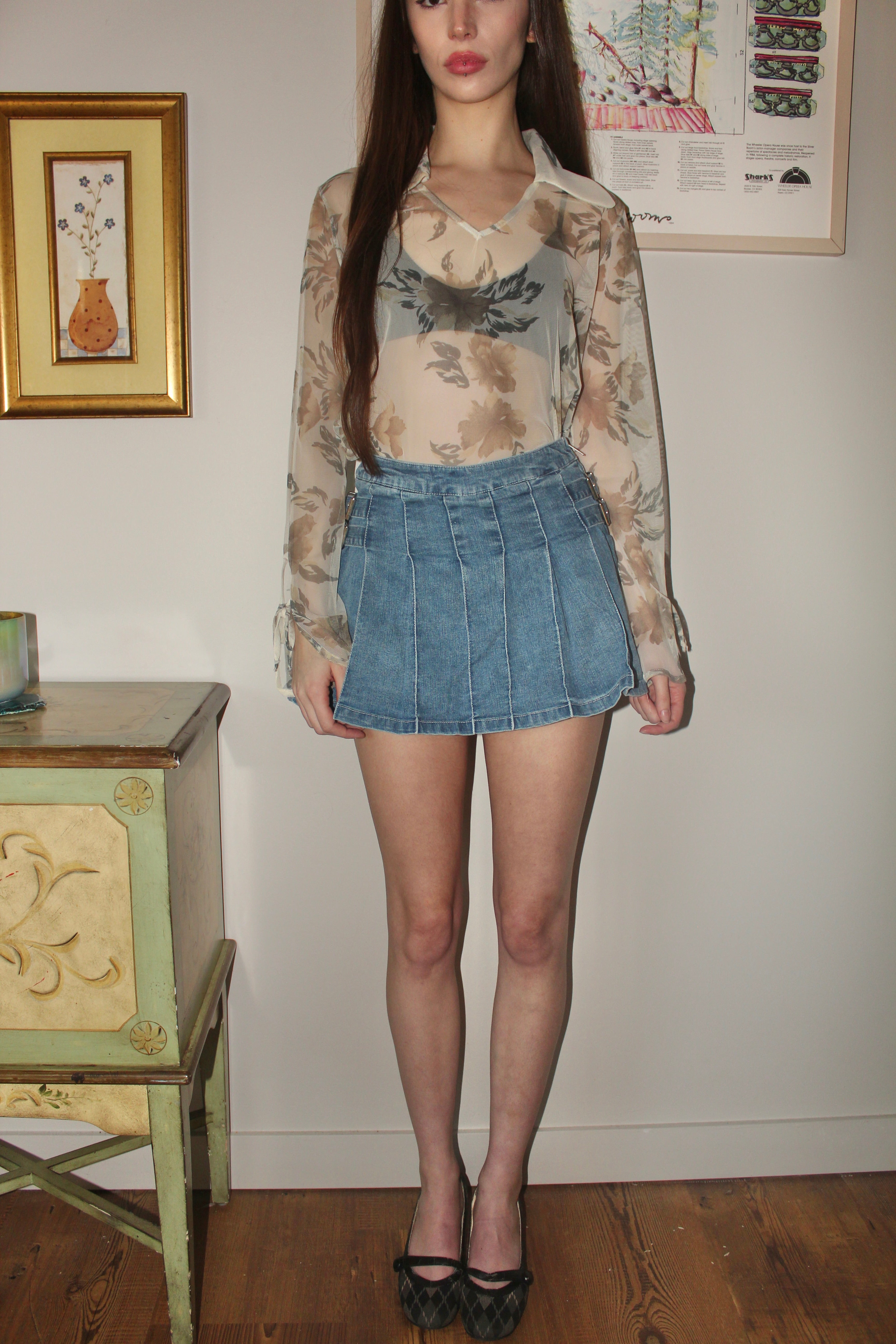 Vintage 90s Sheer Patterned Blouse (M)