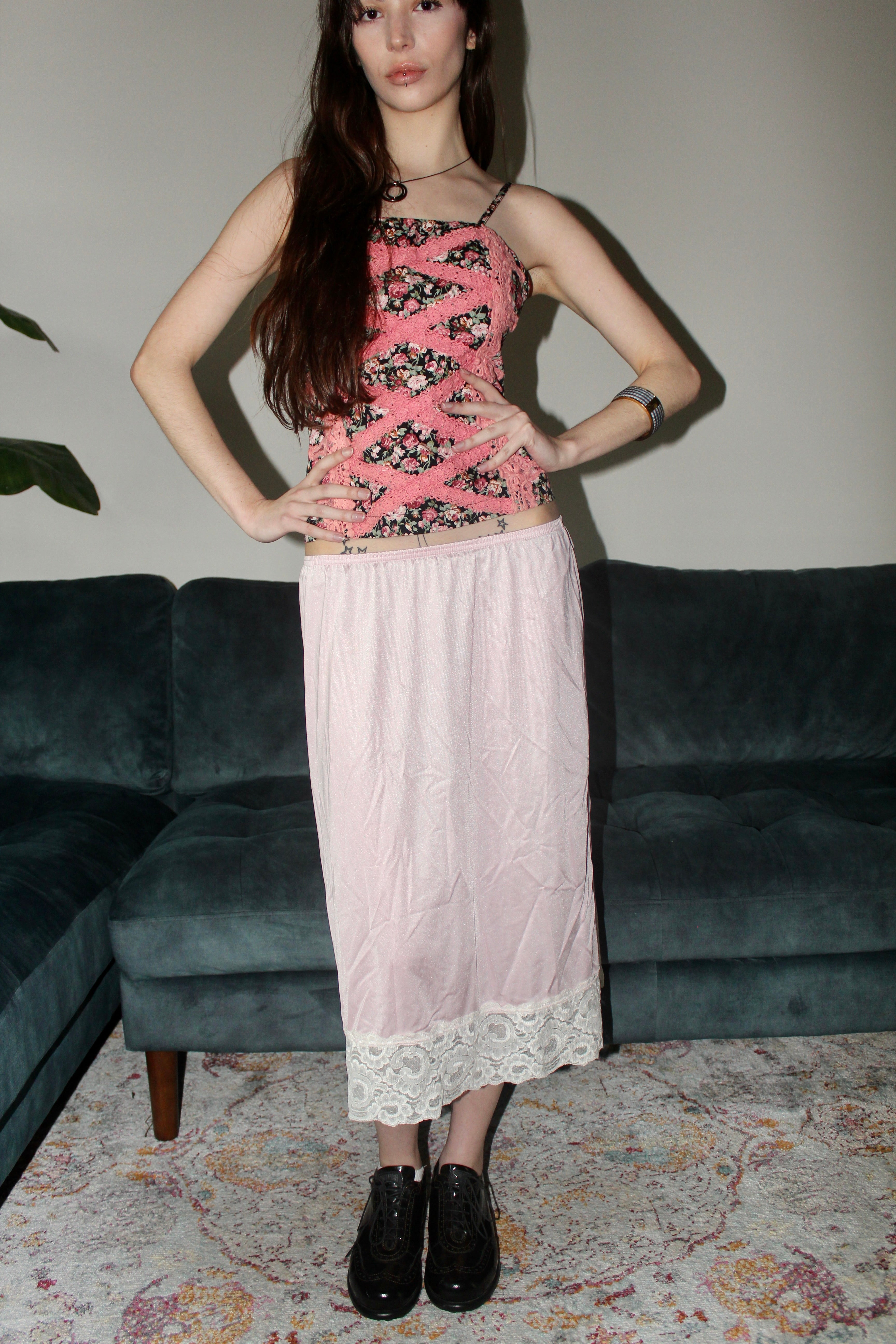 Vintage 60s Strawberries & Cream Slip Skirt (M)