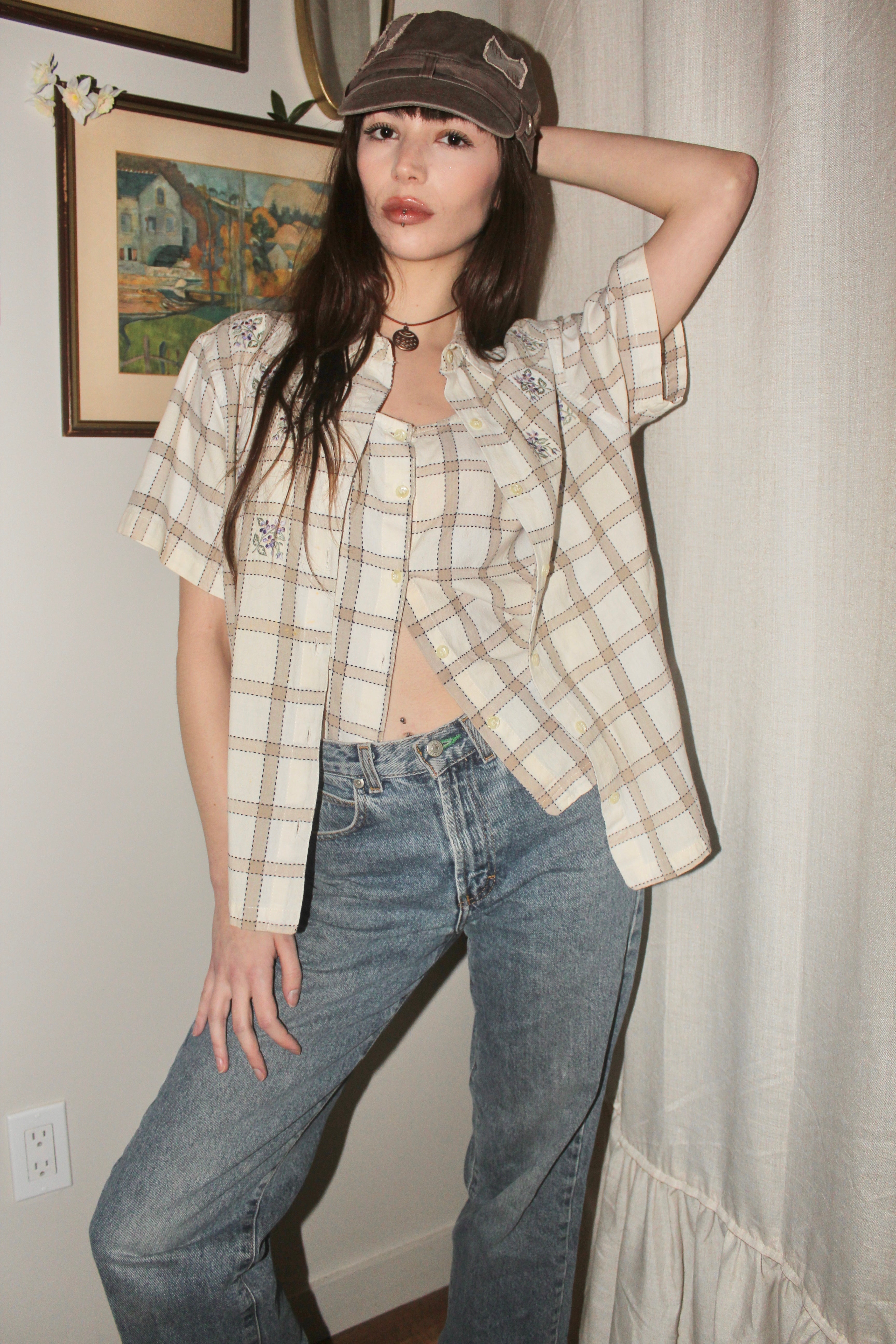 Vintage 90s Layered Plaid Button Up (M)