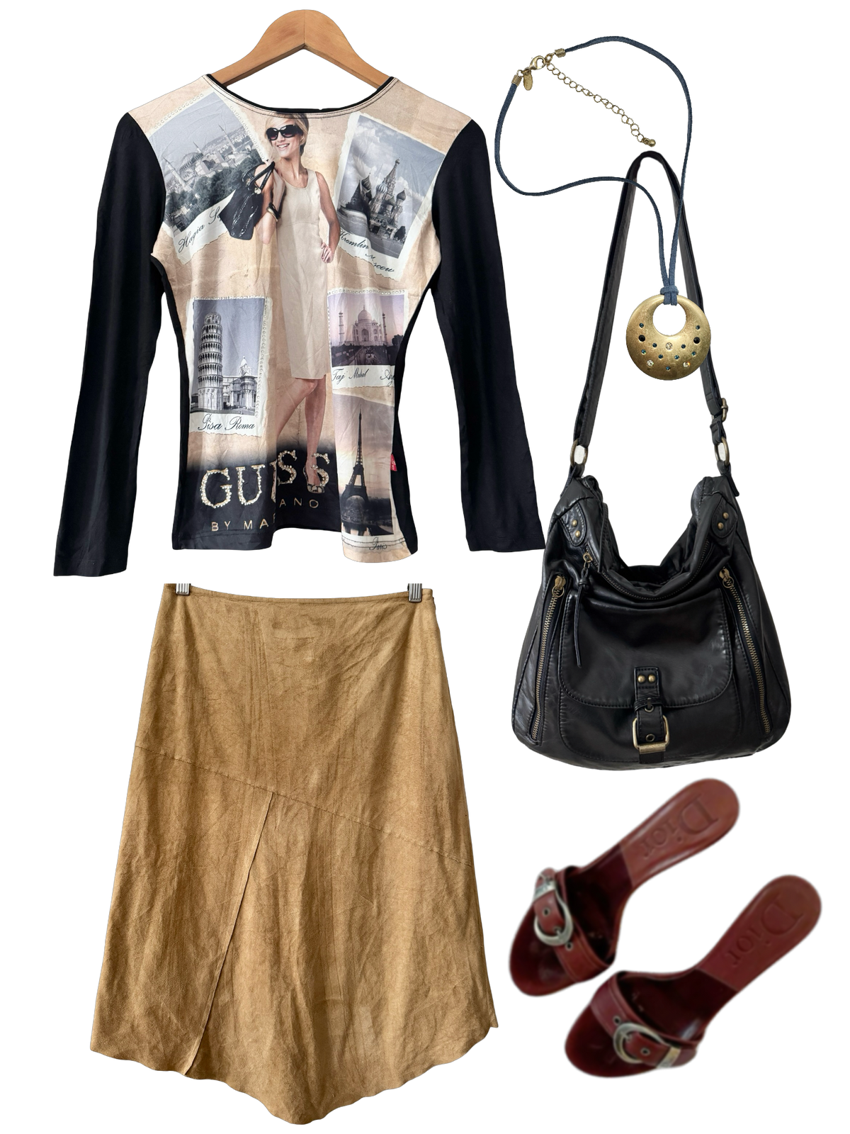 Vintage Y2K GUESS Postcards from Europe Graphic Top (M