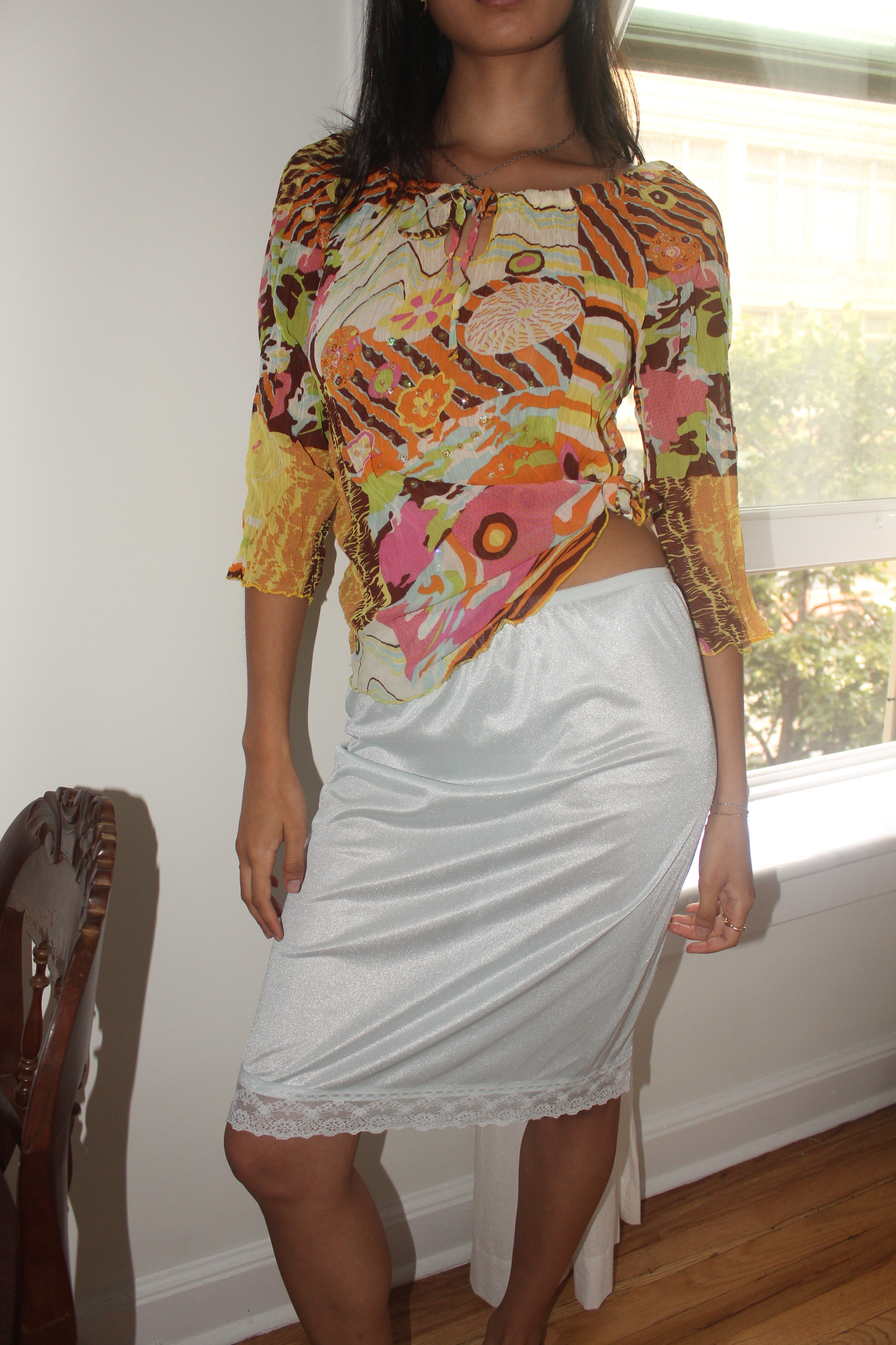 Vintage 90s Retro Patterned Gauzy Blouse