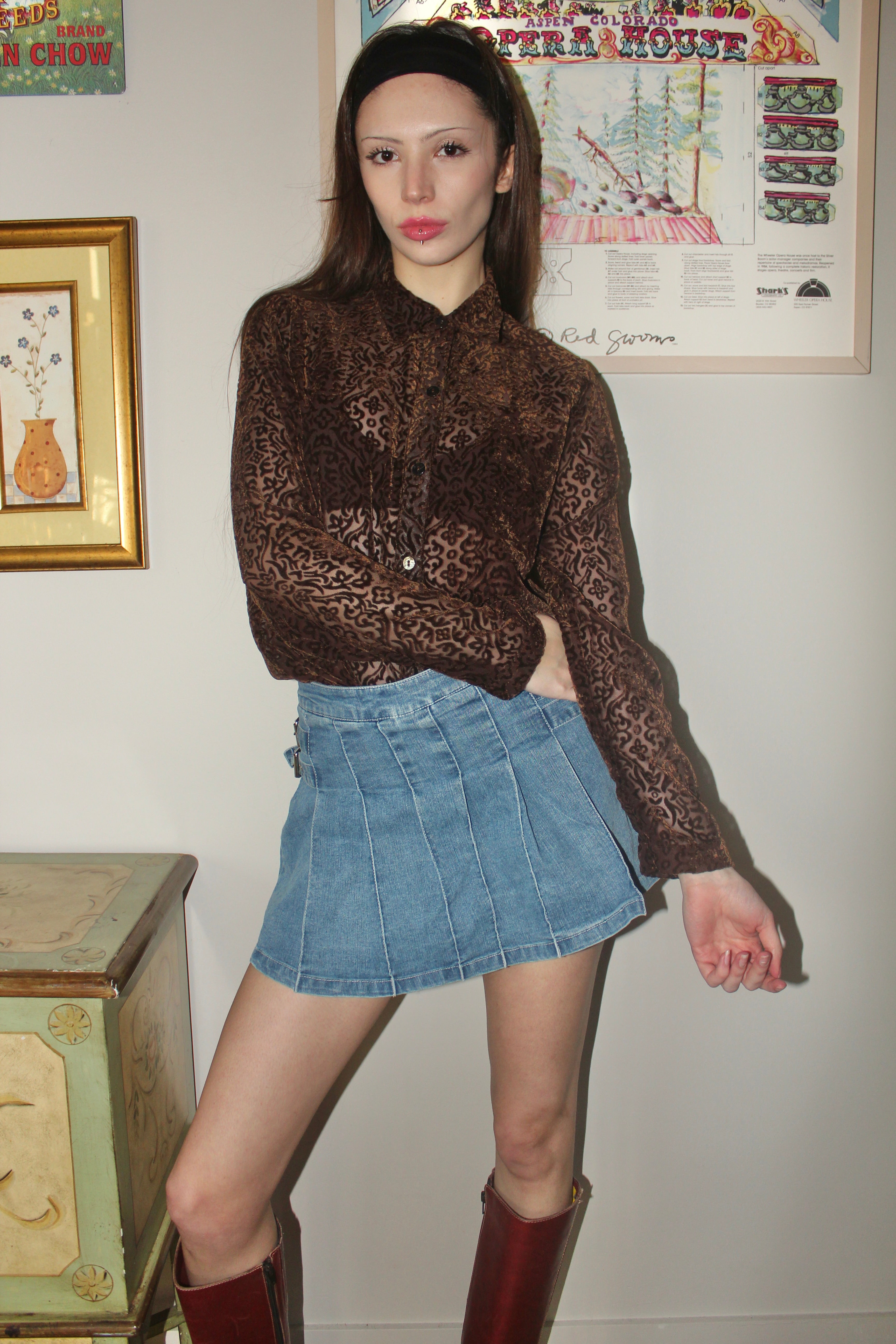 Vintage 90s Sheer Textured Blouse (M)
