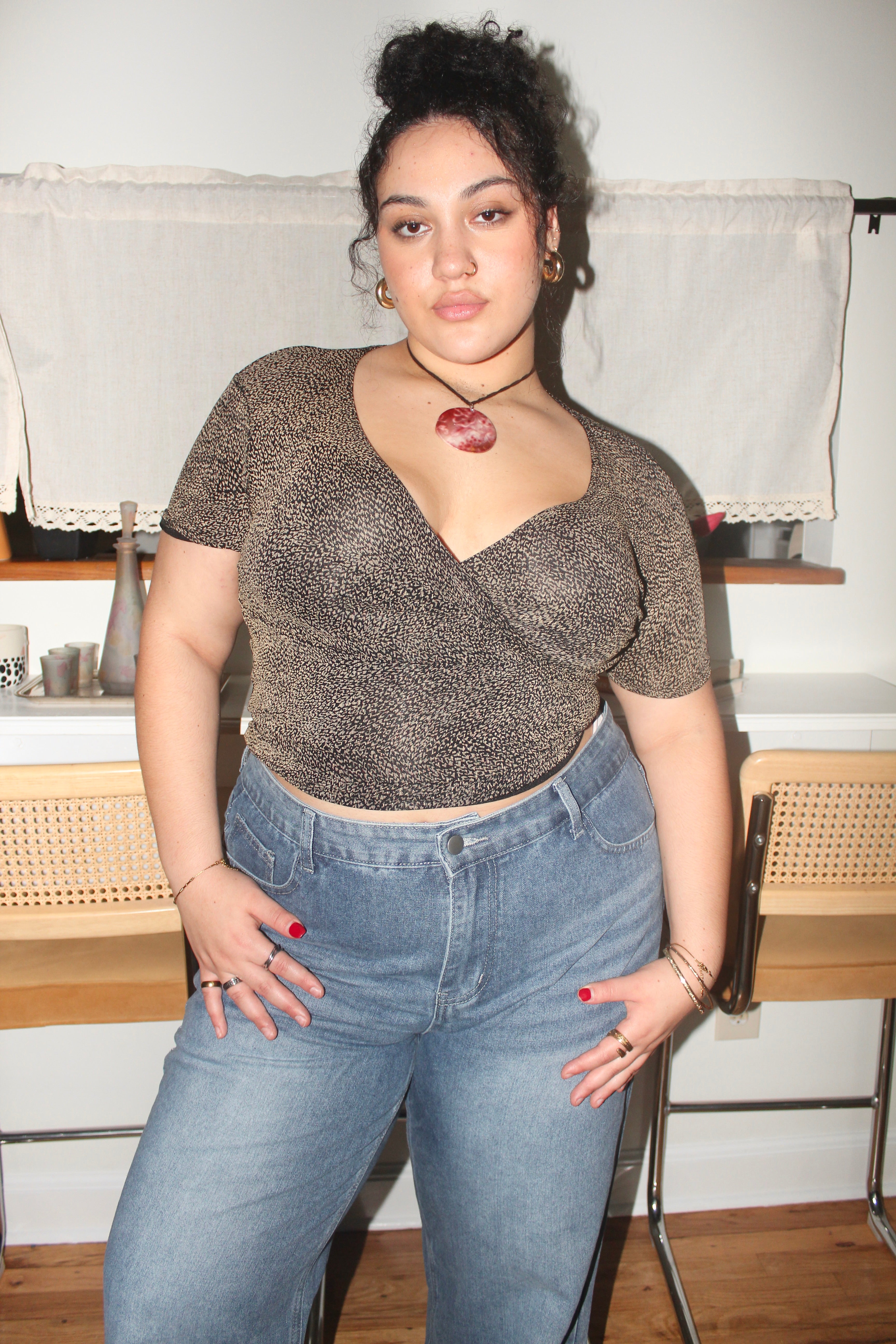 Vintage 90s Retro Slinky Wrap Knit Top (L)