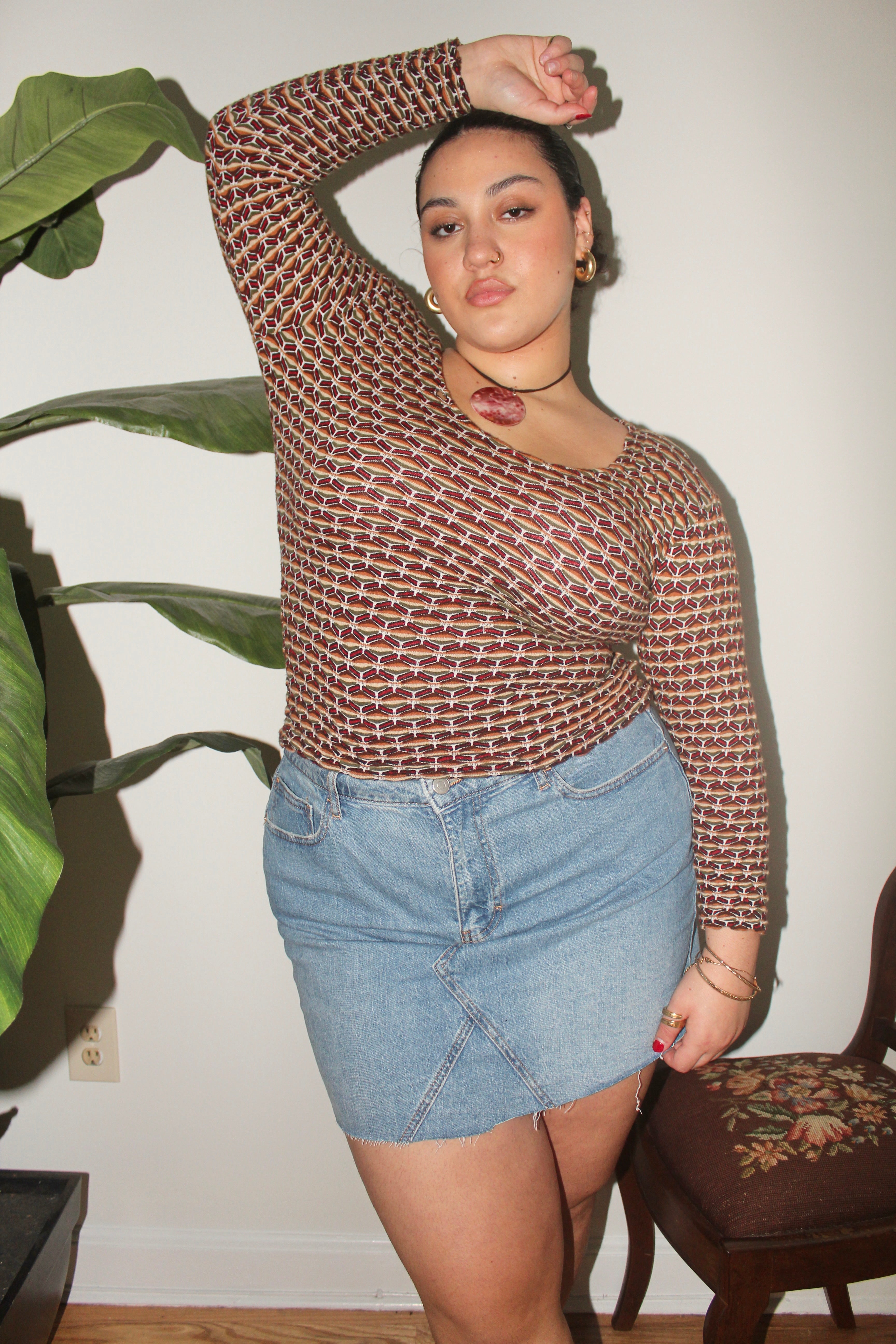 Vintage 90s Textured Stretchy Long Sleeve (L)