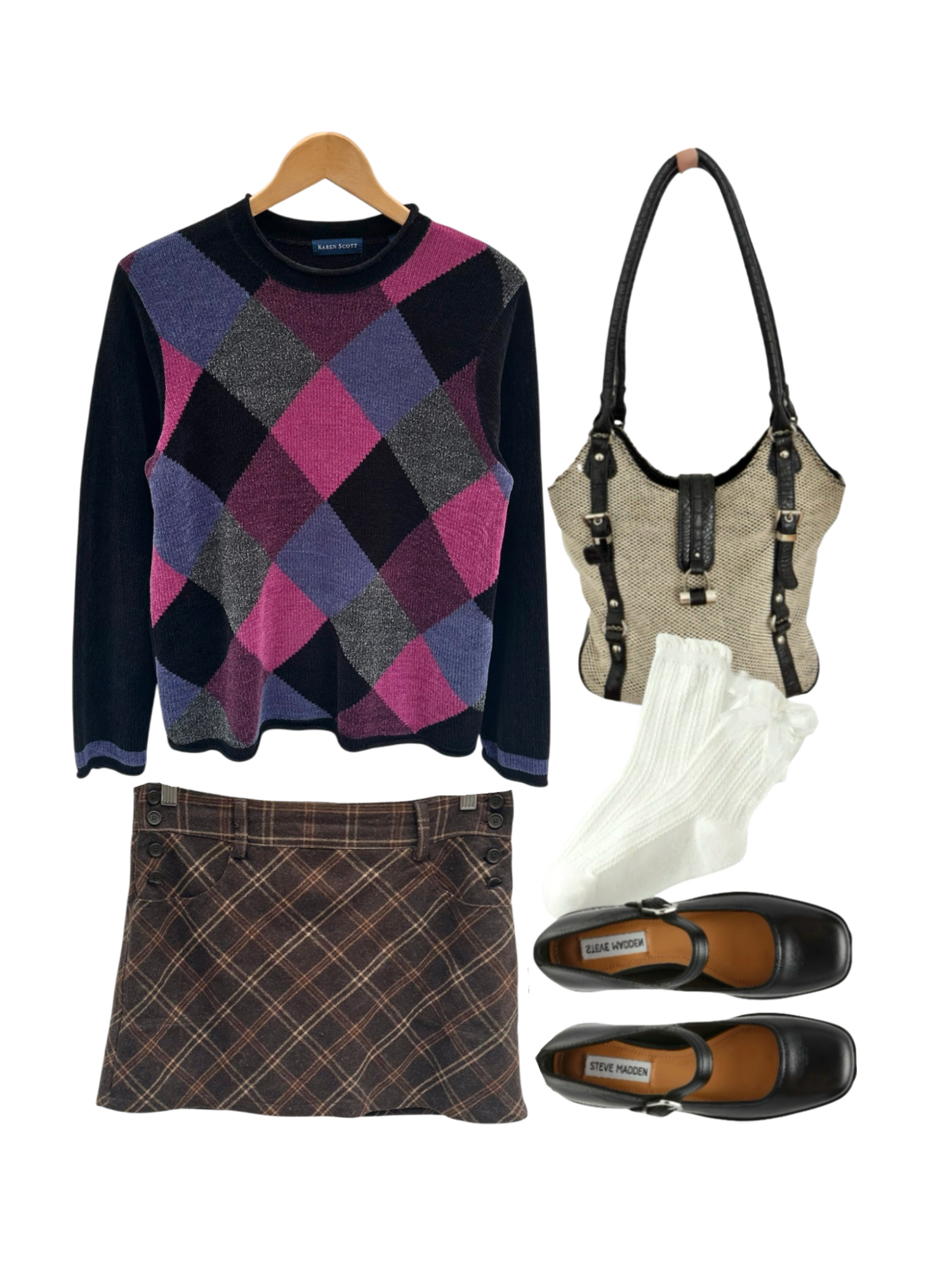 Vintage 90s Retro Cozy Argyle Knit Sweater (M)