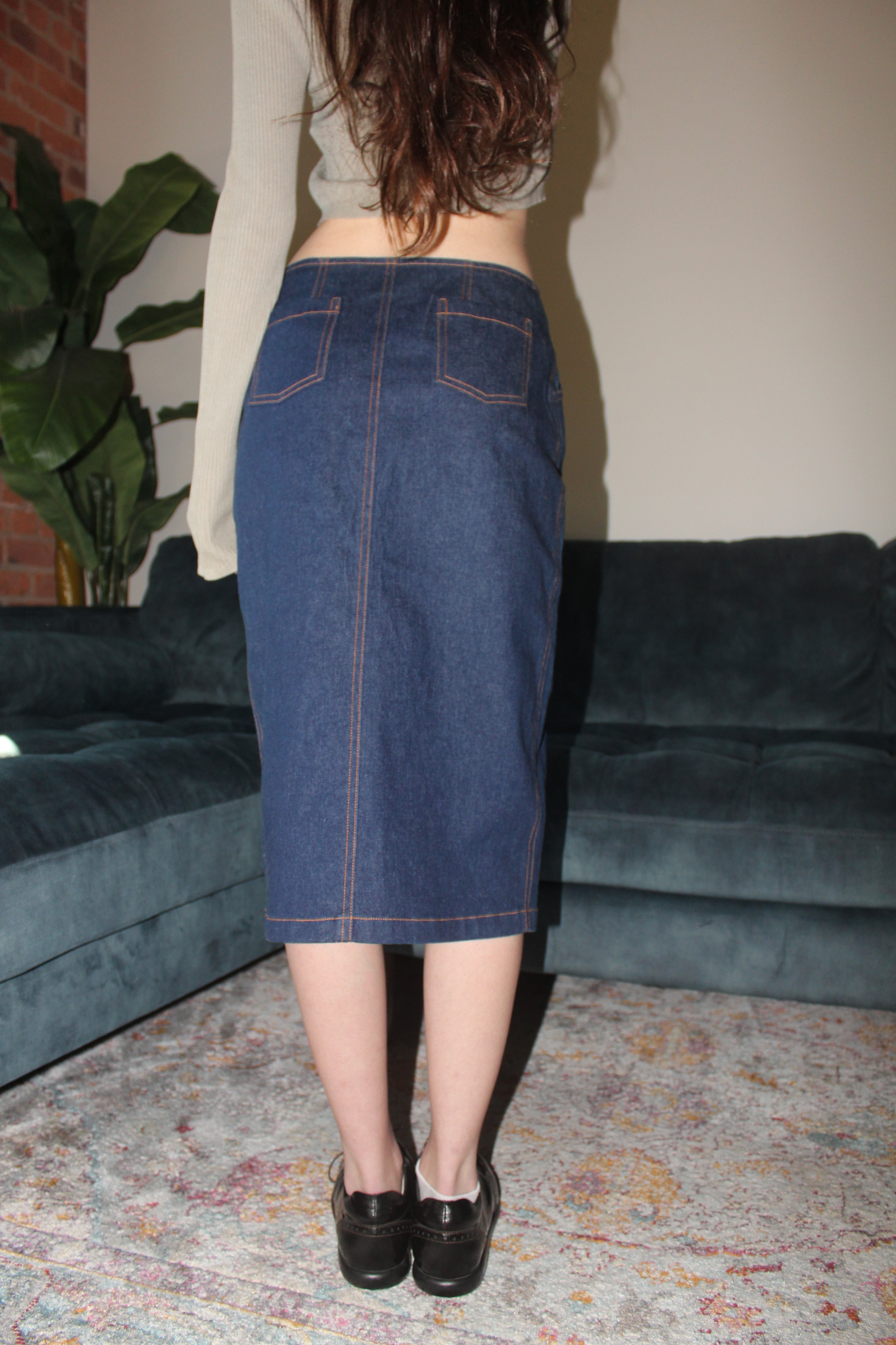 Vintage 90s Denim Midi Skirt w/ Pockets (S)