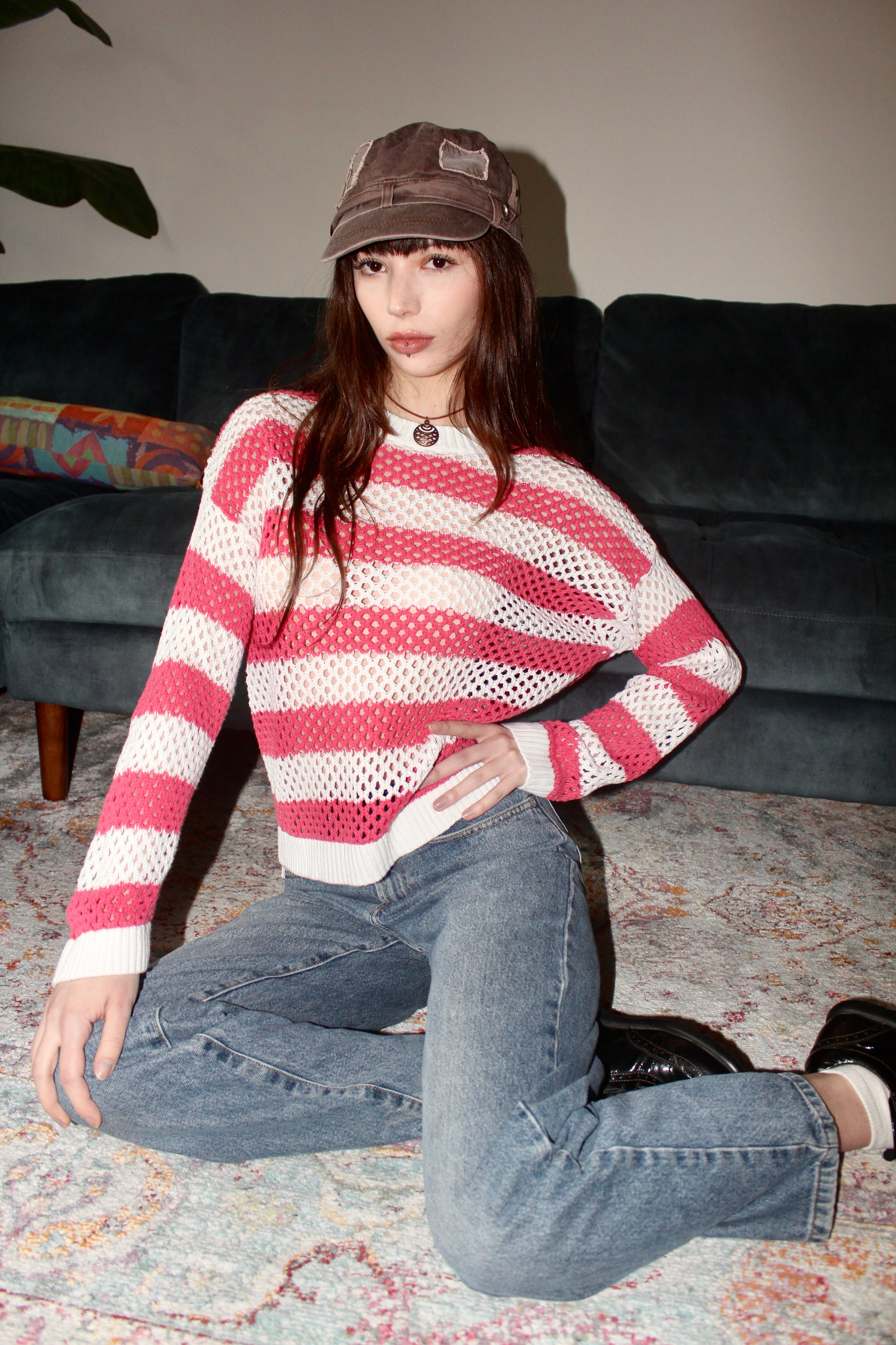 Vintage 90s Striped Mesh Knit (S-M)