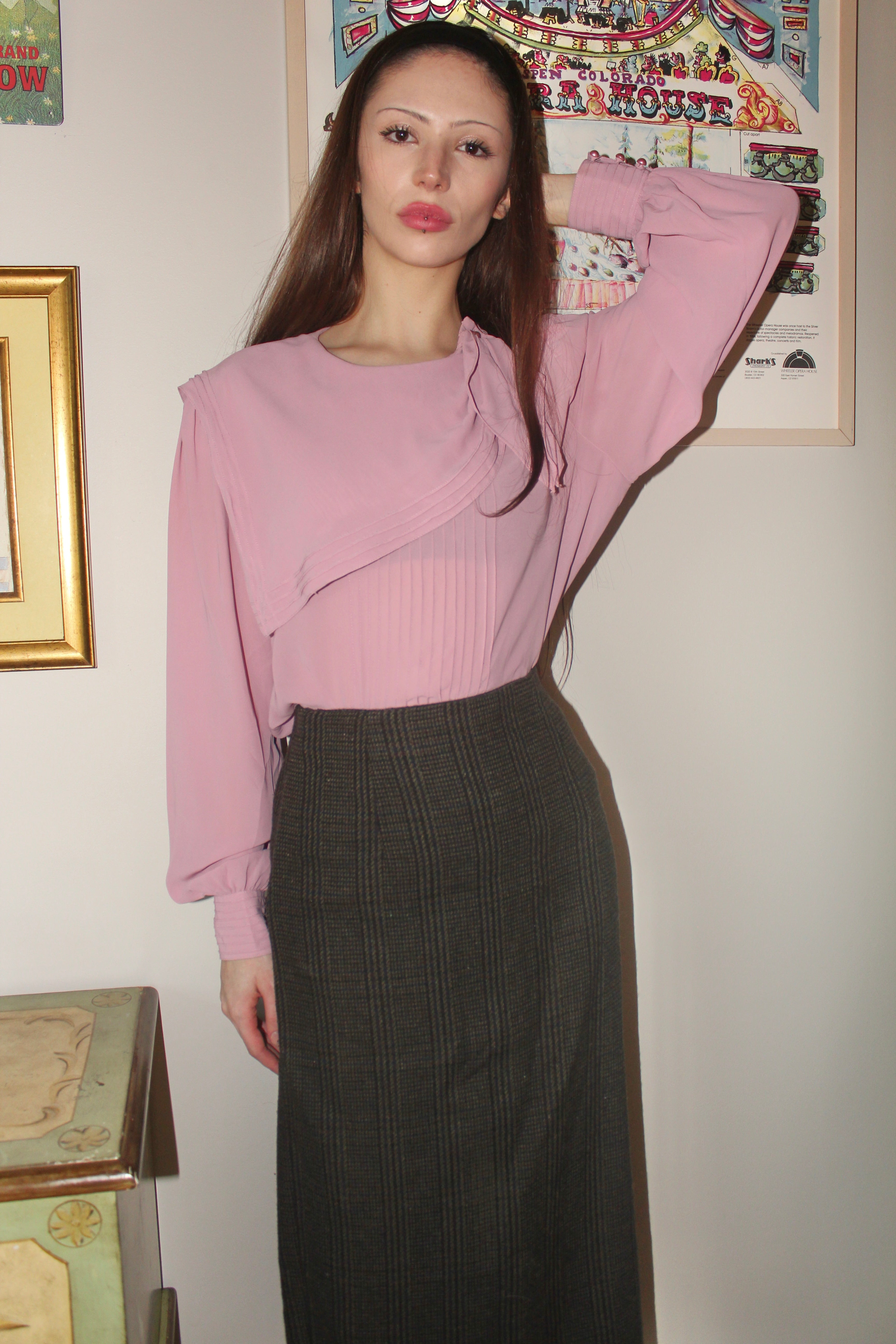 Vintage 80s Asymmetrical Collared Blouse (M)